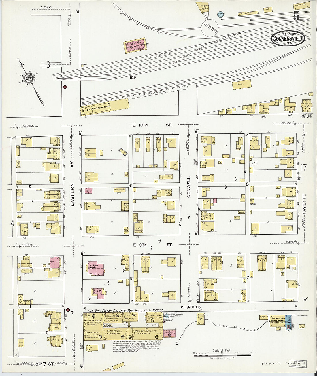 This old map of East Connersville, Fayette County, Indiana was created by Sanborn Map Company in 1919