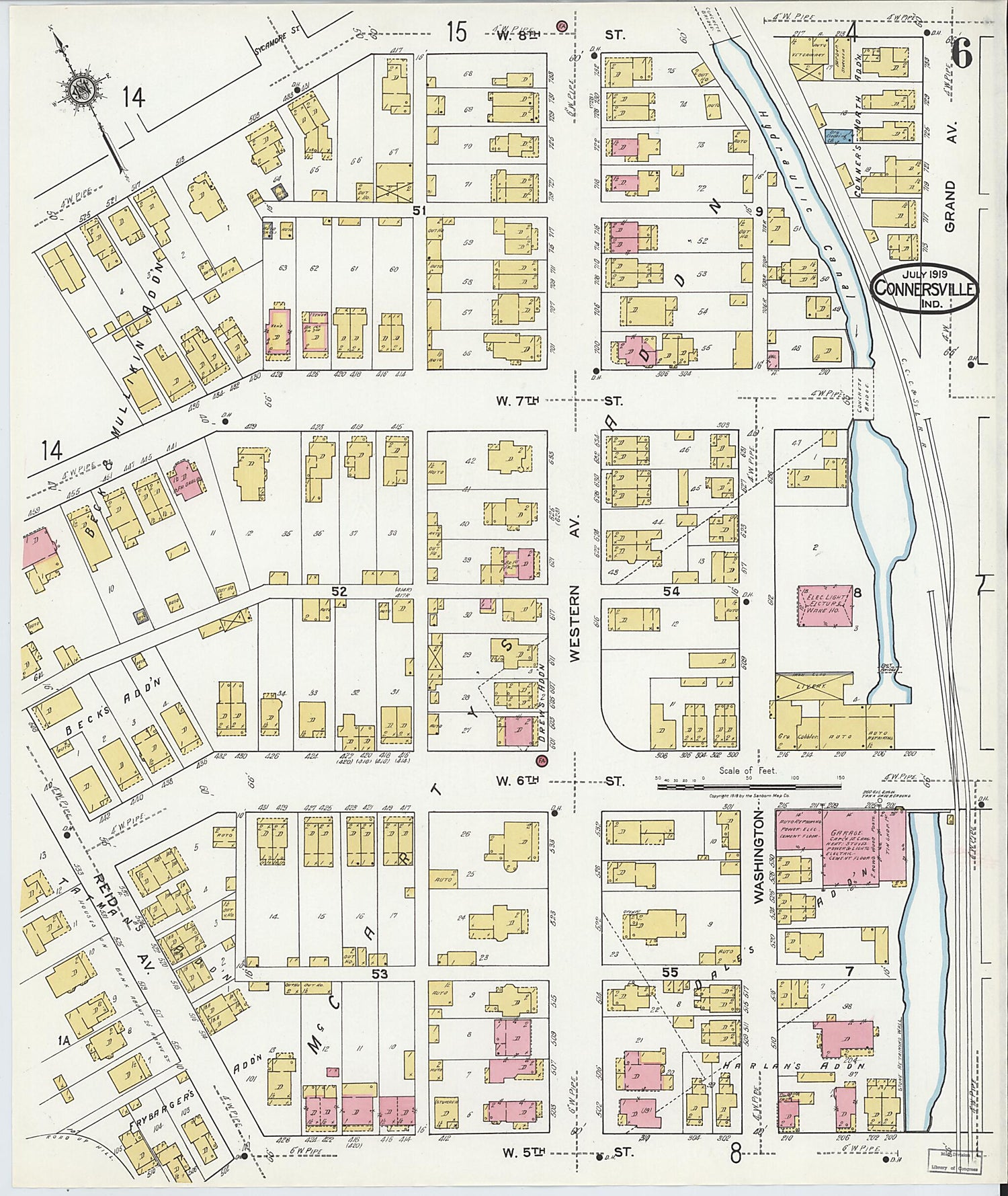 This old map of East Connersville, Fayette County, Indiana was created by Sanborn Map Company in 1919