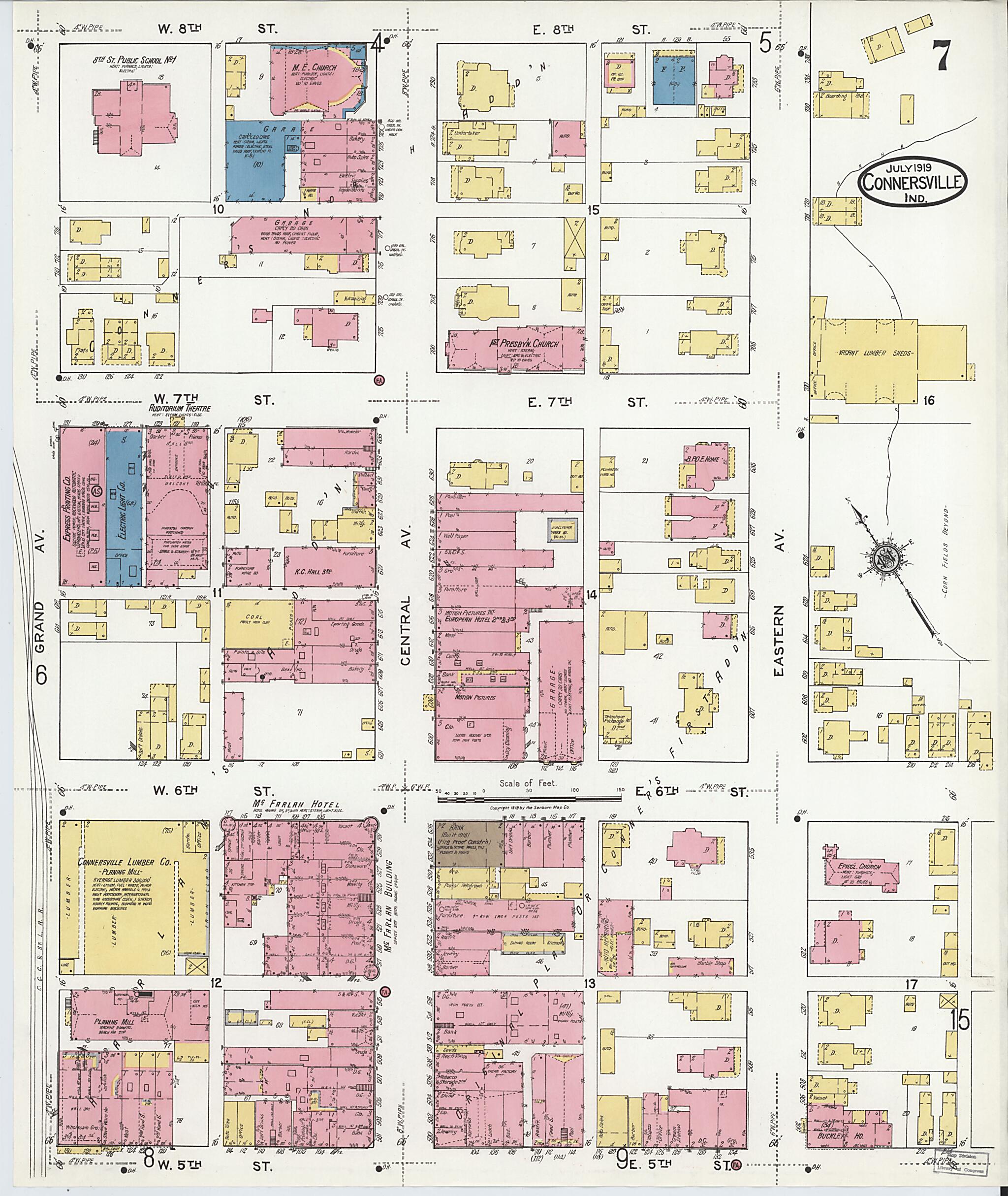 This old map of East Connersville, Fayette County, Indiana was created by Sanborn Map Company in 1919