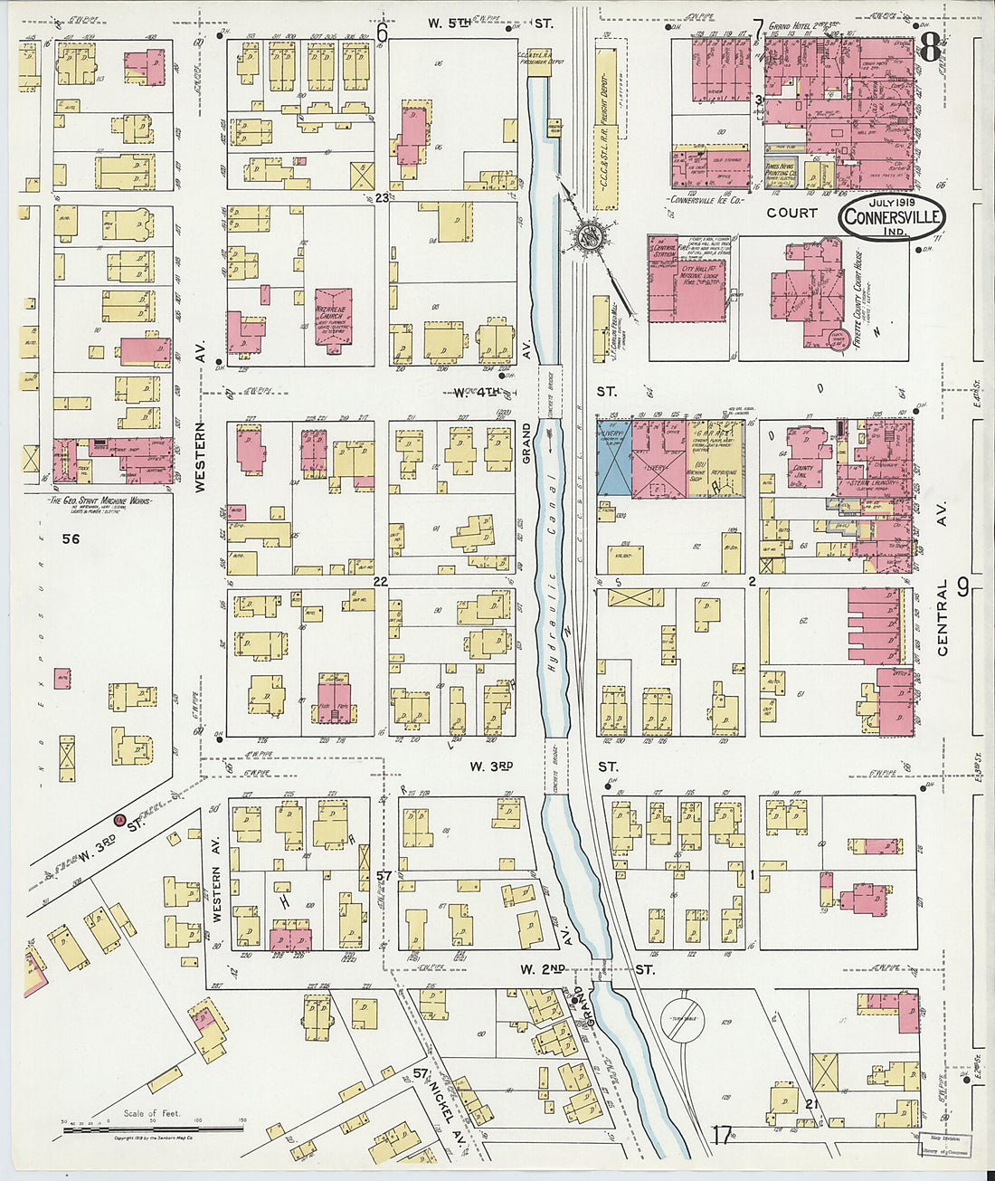 This old map of East Connersville, Fayette County, Indiana was created by Sanborn Map Company in 1919