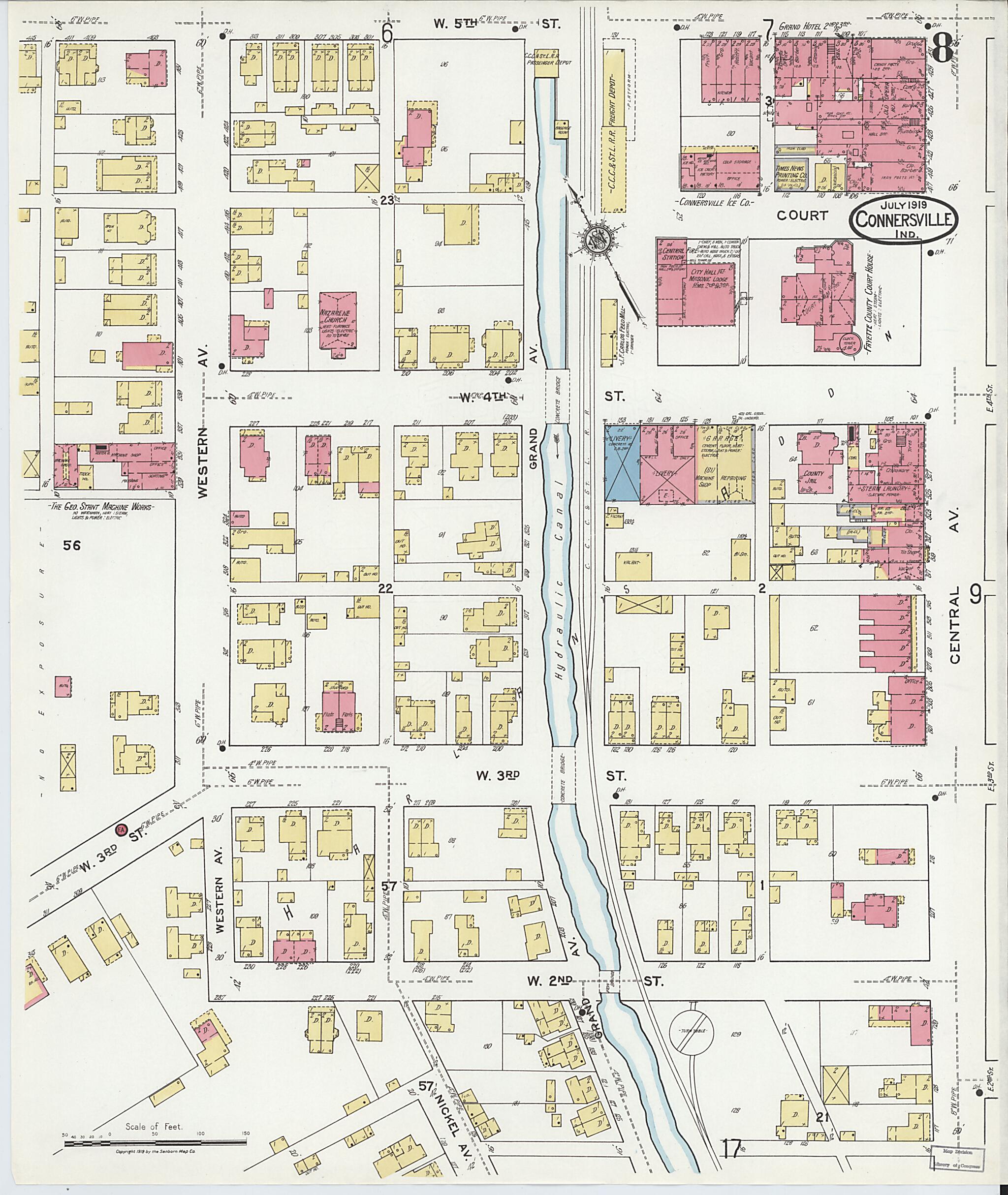 This old map of East Connersville, Fayette County, Indiana was created by Sanborn Map Company in 1919