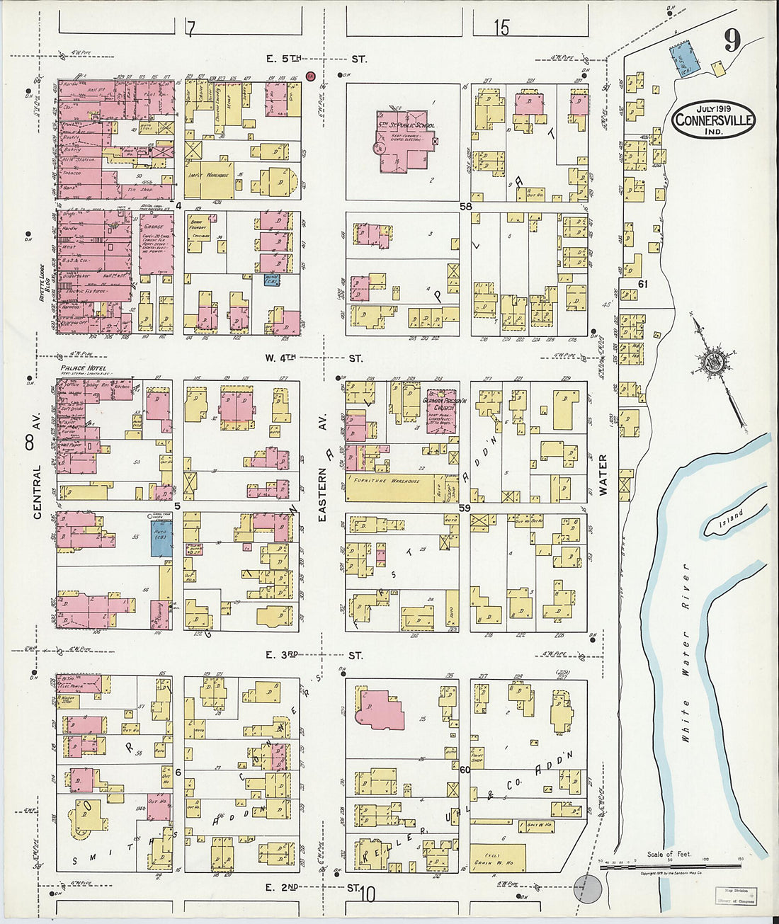 This old map of East Connersville, Fayette County, Indiana was created by Sanborn Map Company in 1919