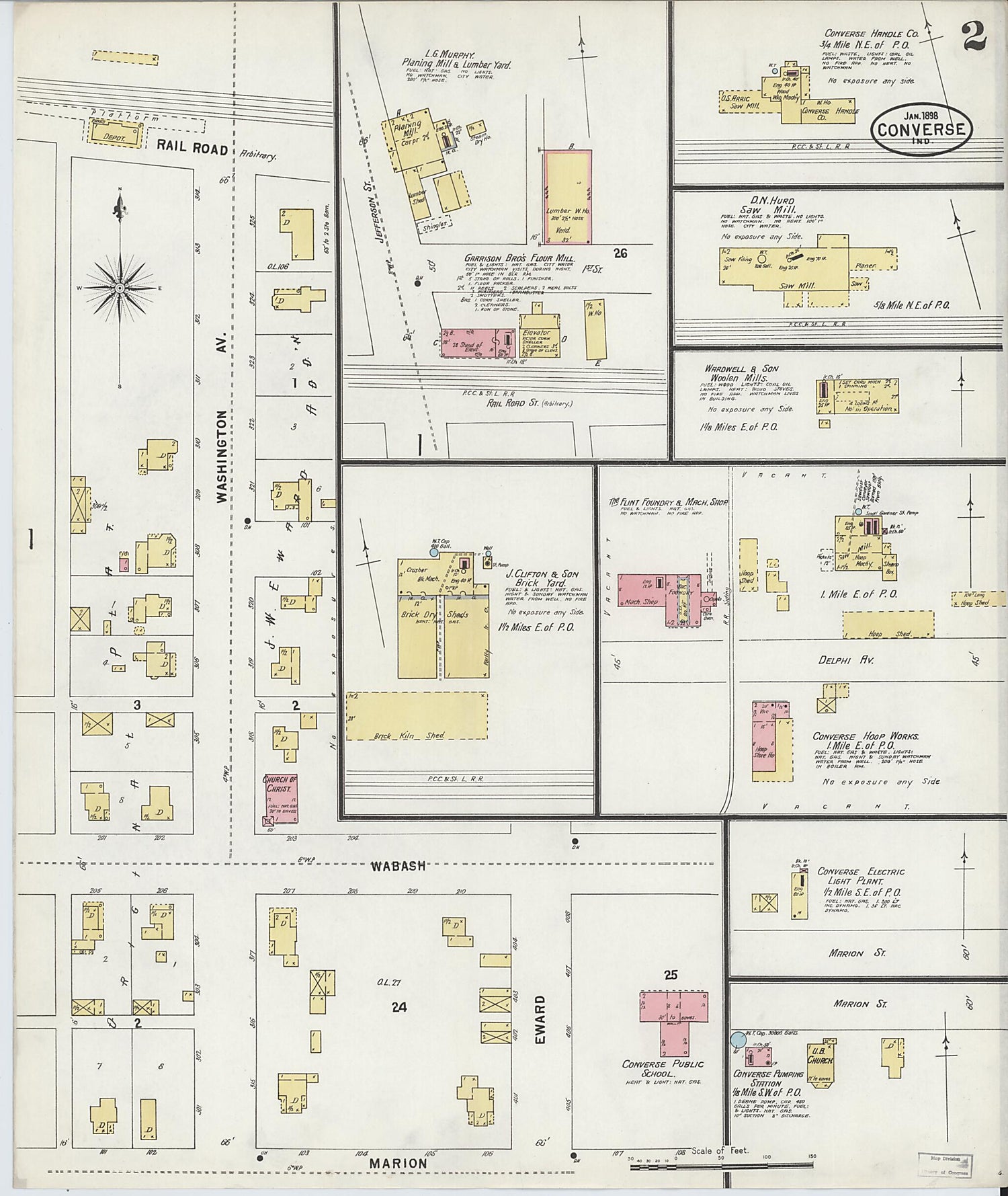 This old map of Converse, Miami County, Indiana was created by Sanborn Map Company in 1898