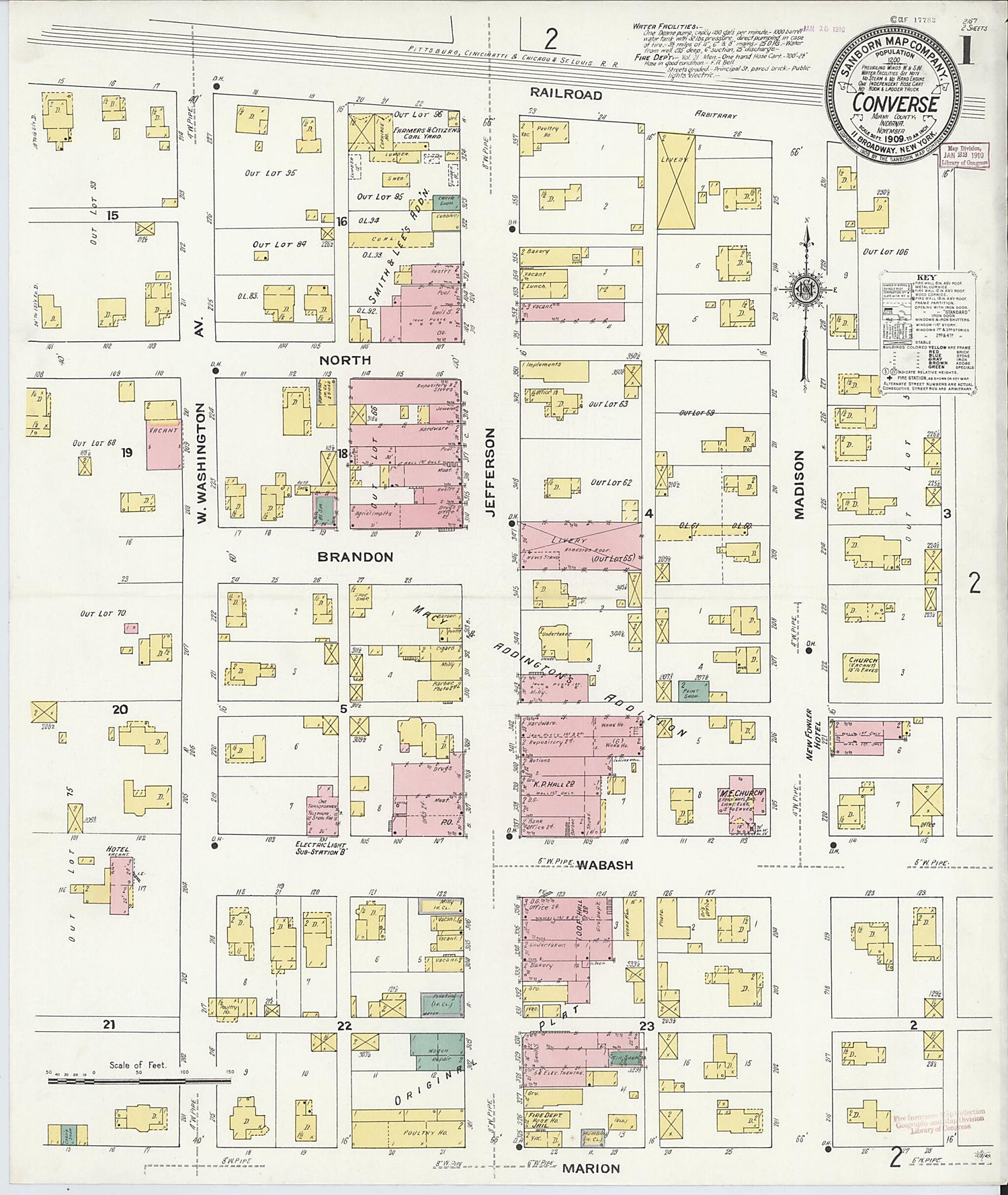 This old map of Converse, Miami County, Indiana was created by Sanborn Map Company in 1909