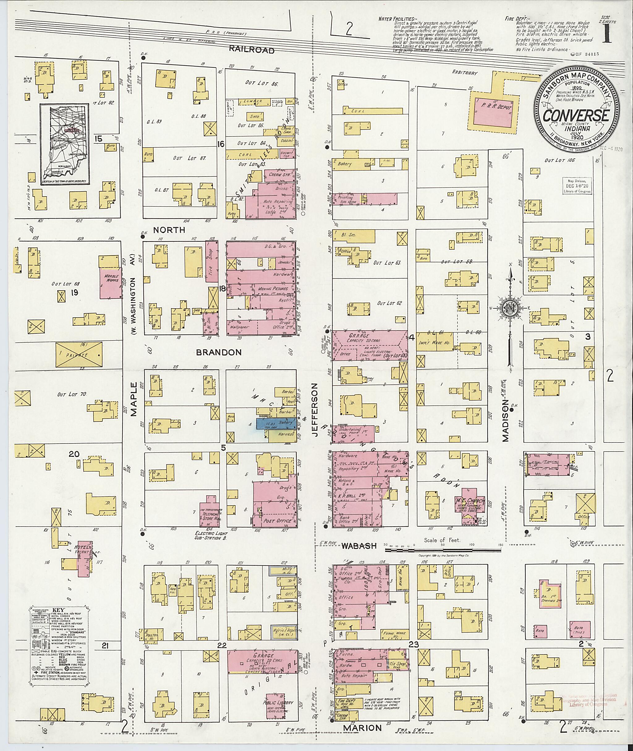 This old map of Converse, Miami County, Indiana was created by Sanborn Map Company in 1920