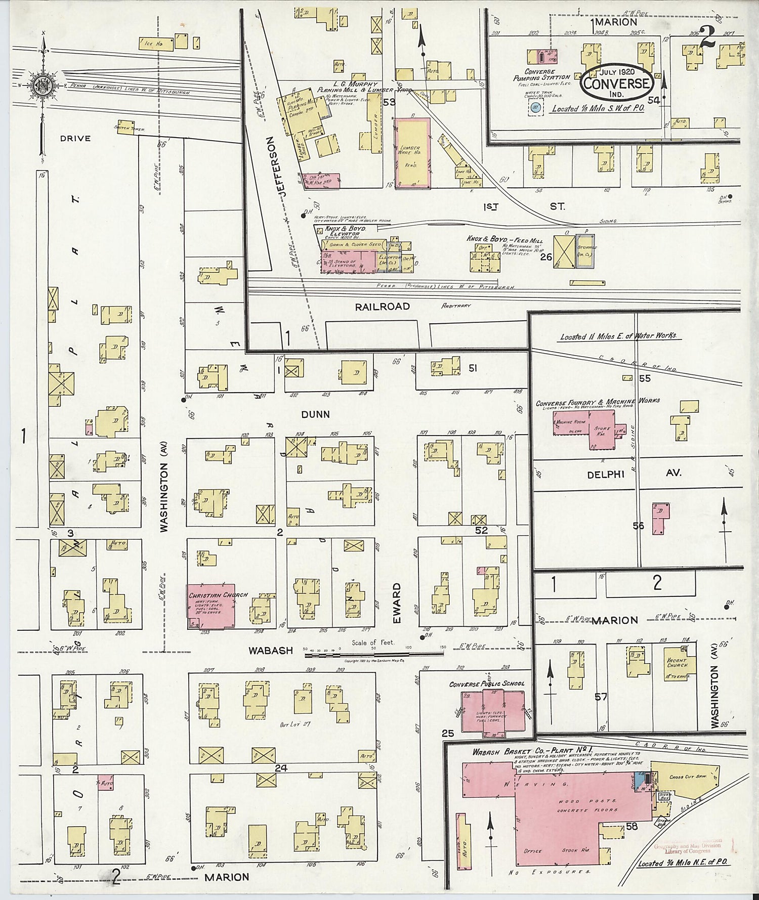 This old map of Converse, Miami County, Indiana was created by Sanborn Map Company in 1920