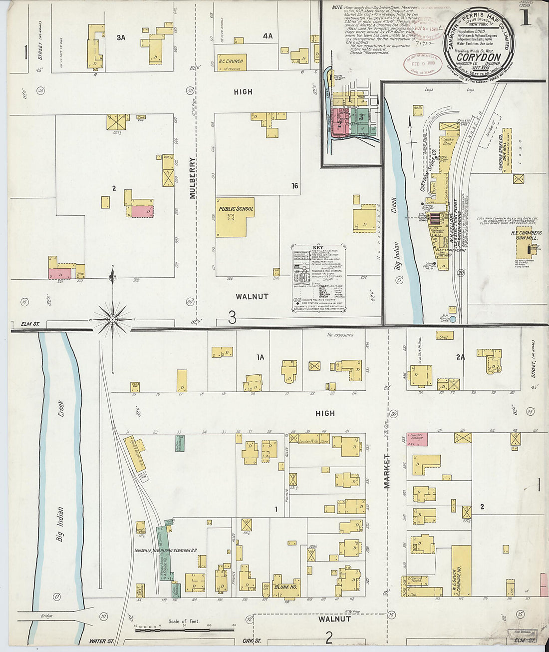 This old map of Corydon, Harrison County, Indiana was created by Sanborn Map Company in 1899