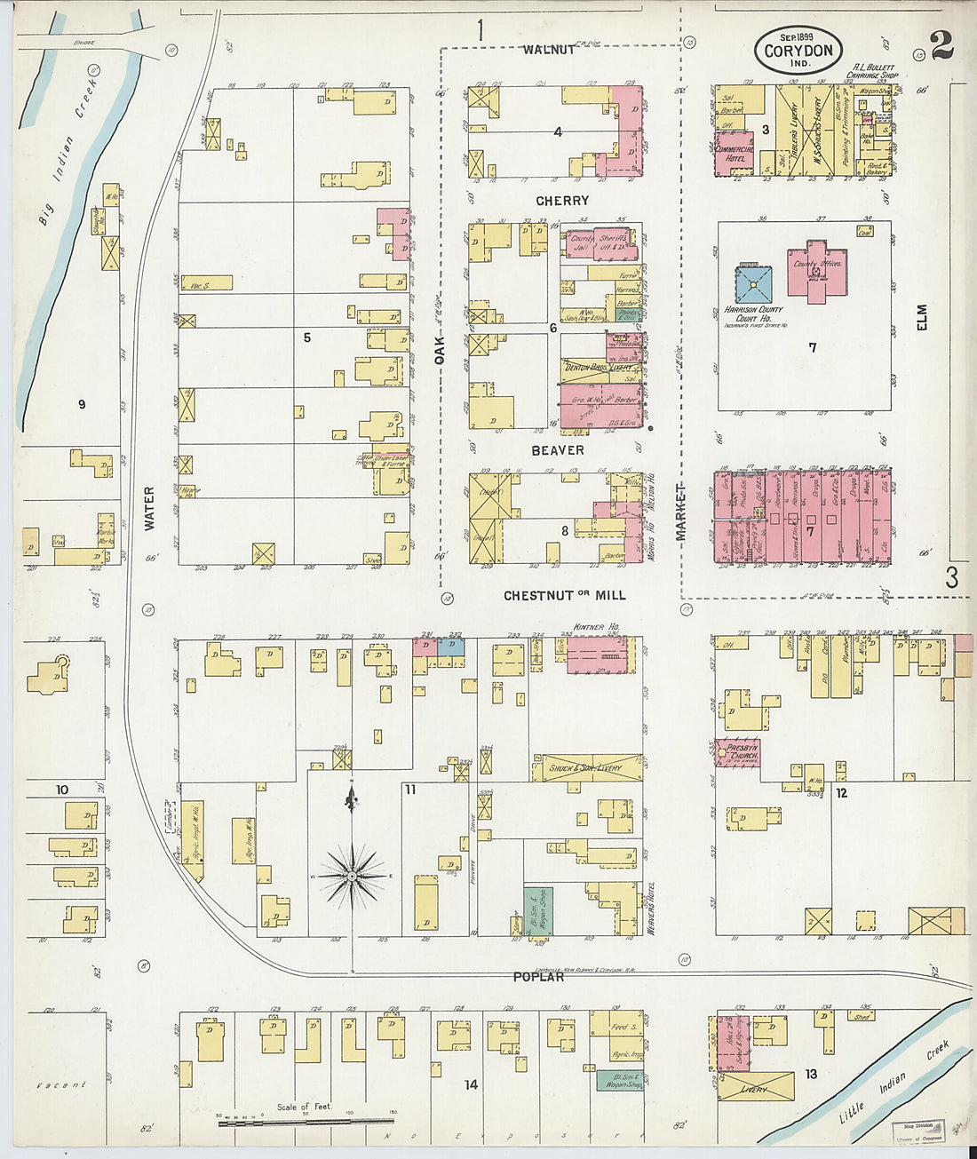 This old map of Corydon, Harrison County, Indiana was created by Sanborn Map Company in 1899