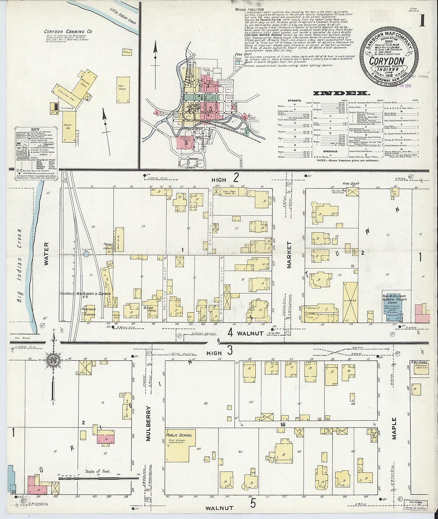 This old map of Corydon, Harrison County, Indiana was created by Sanborn Map Company in 1910