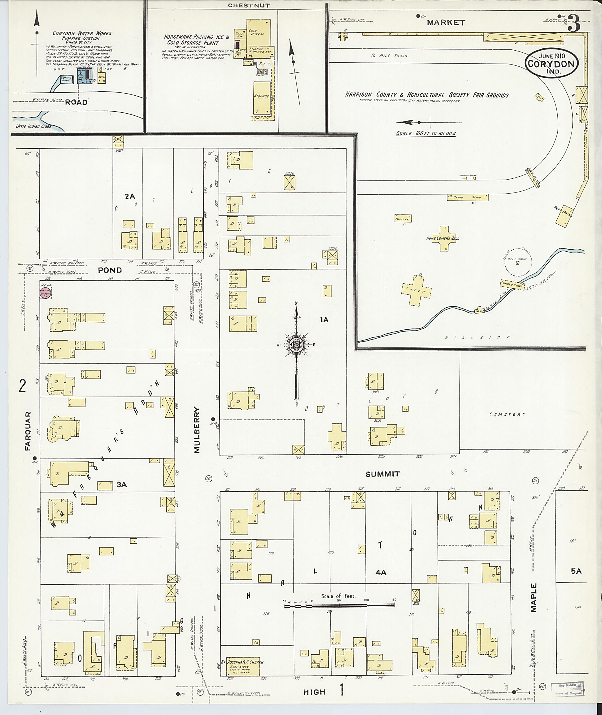 This old map of Corydon, Harrison County, Indiana was created by Sanborn Map Company in 1910