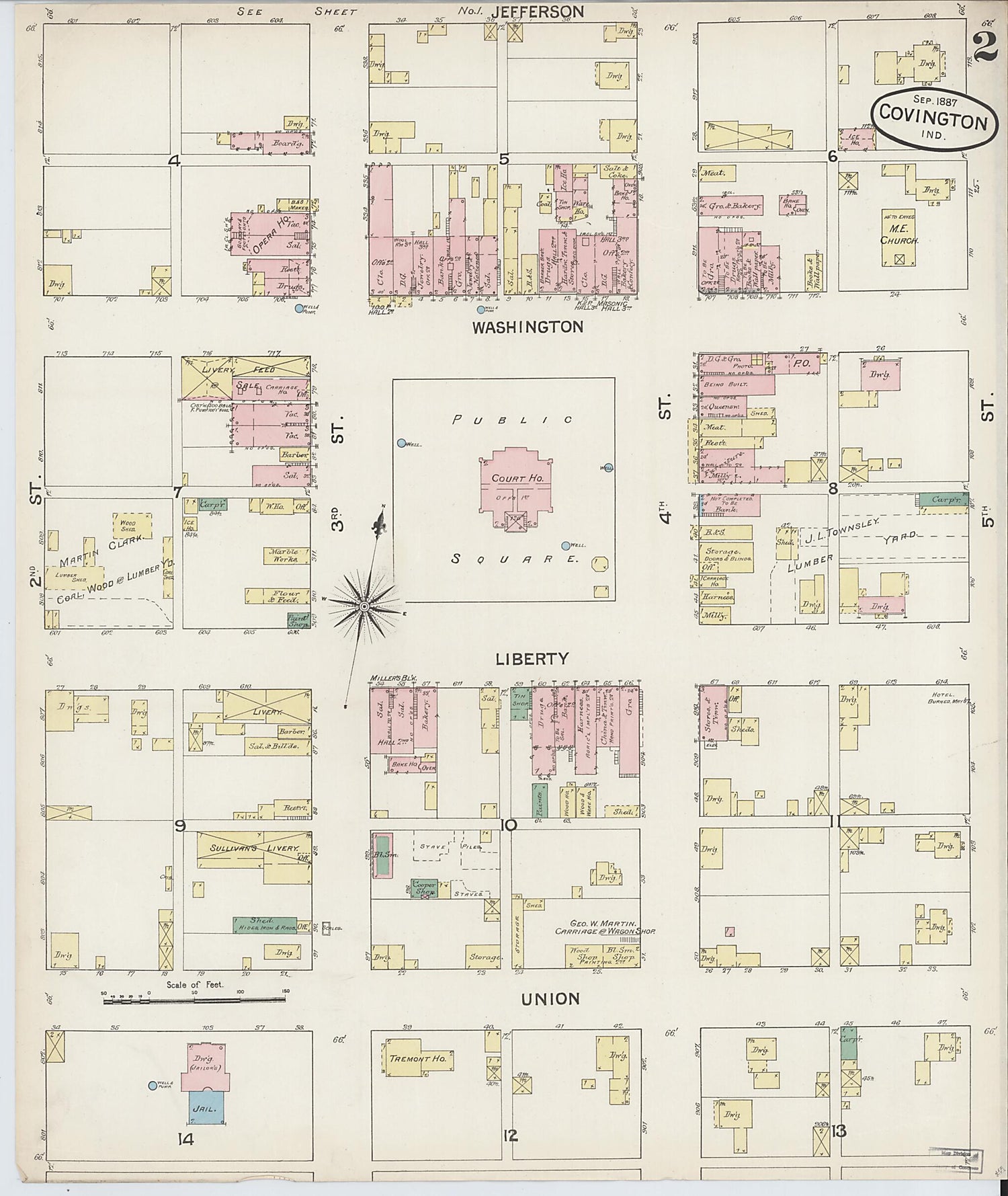 This old map of Covington, Fountain County, Indiana was created by Sanborn Map Company in 1887