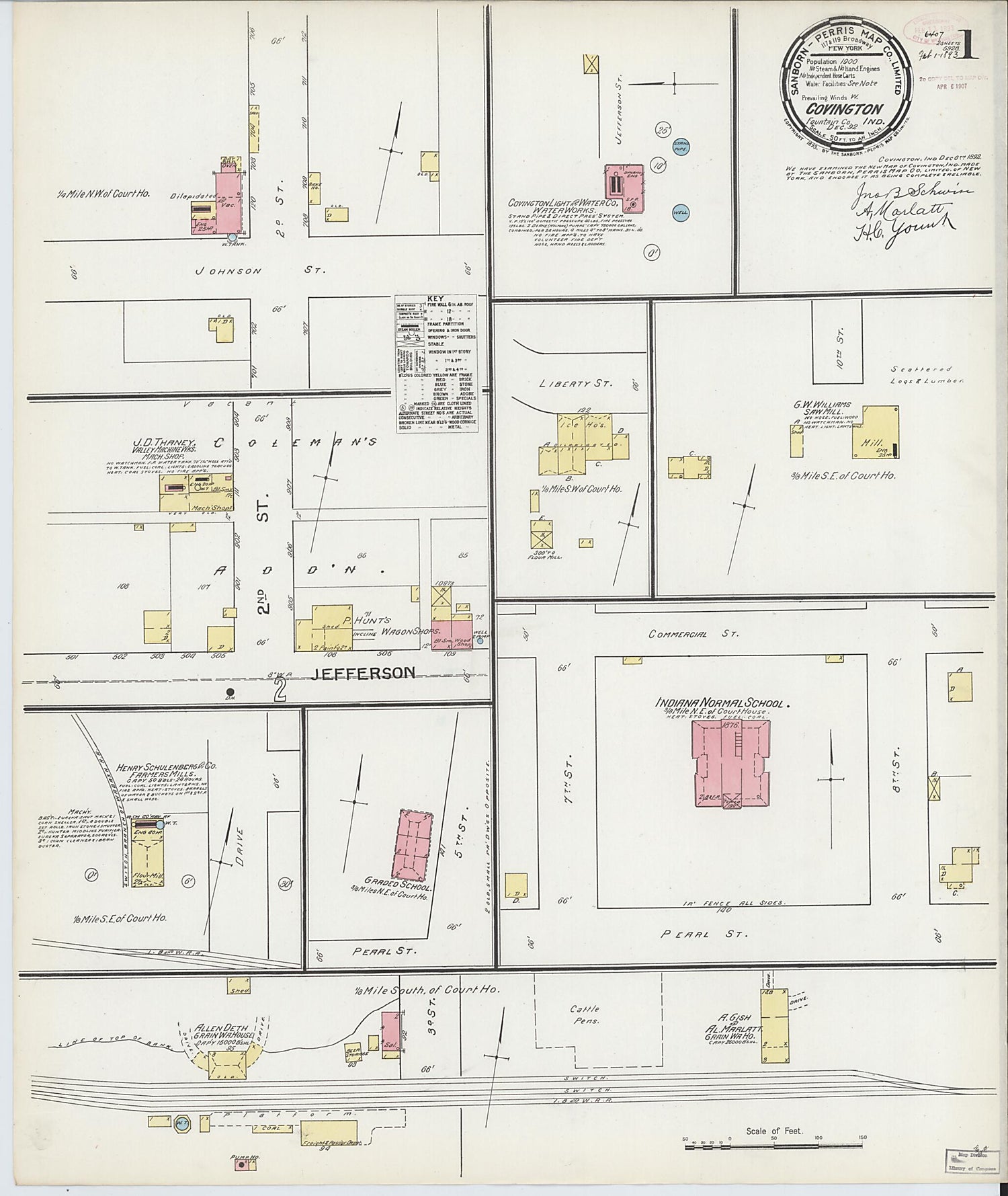 This old map of Covington, Fountain County, Indiana was created by Sanborn Map Company in 1892