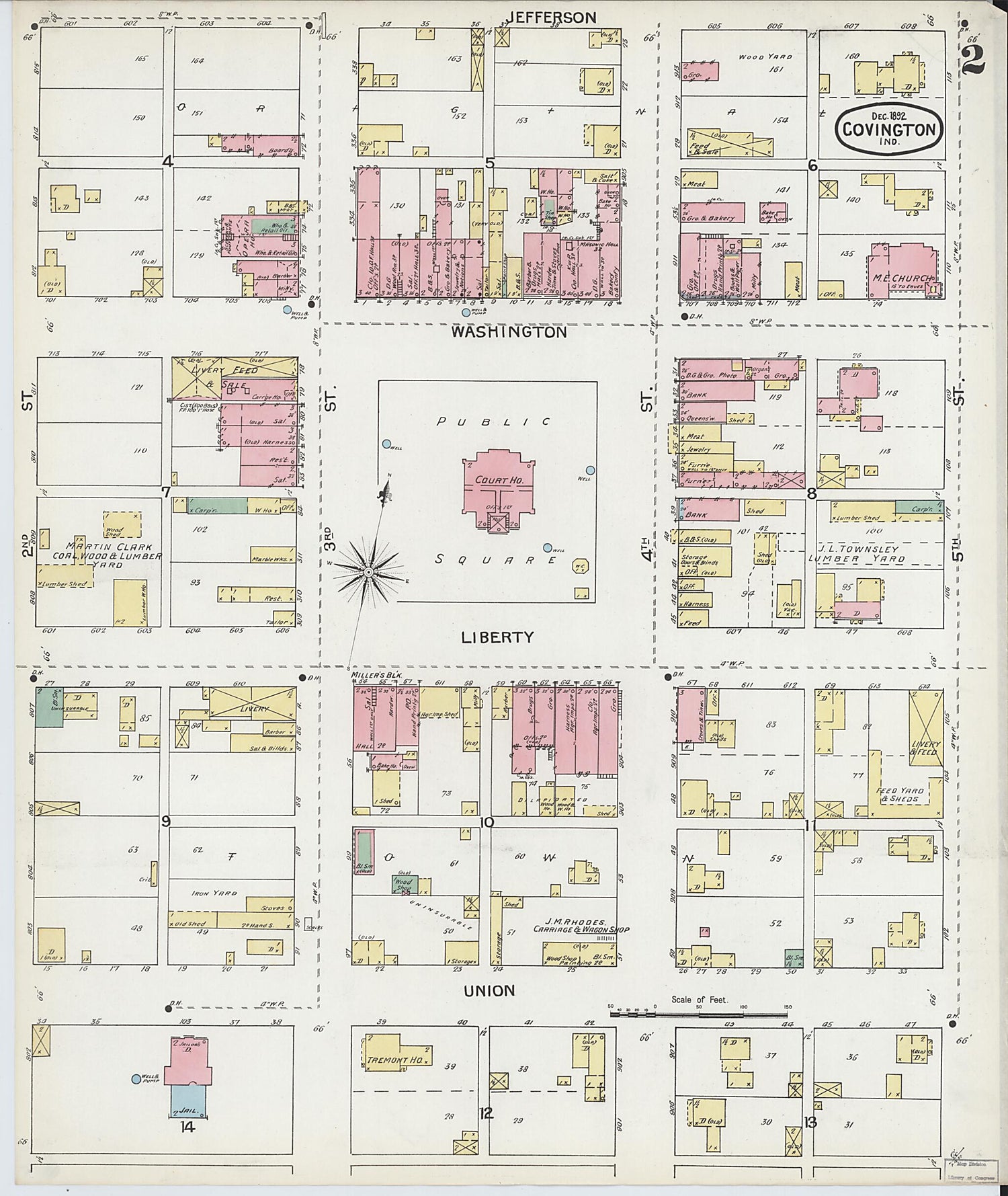 This old map of Covington, Fountain County, Indiana was created by Sanborn Map Company in 1892