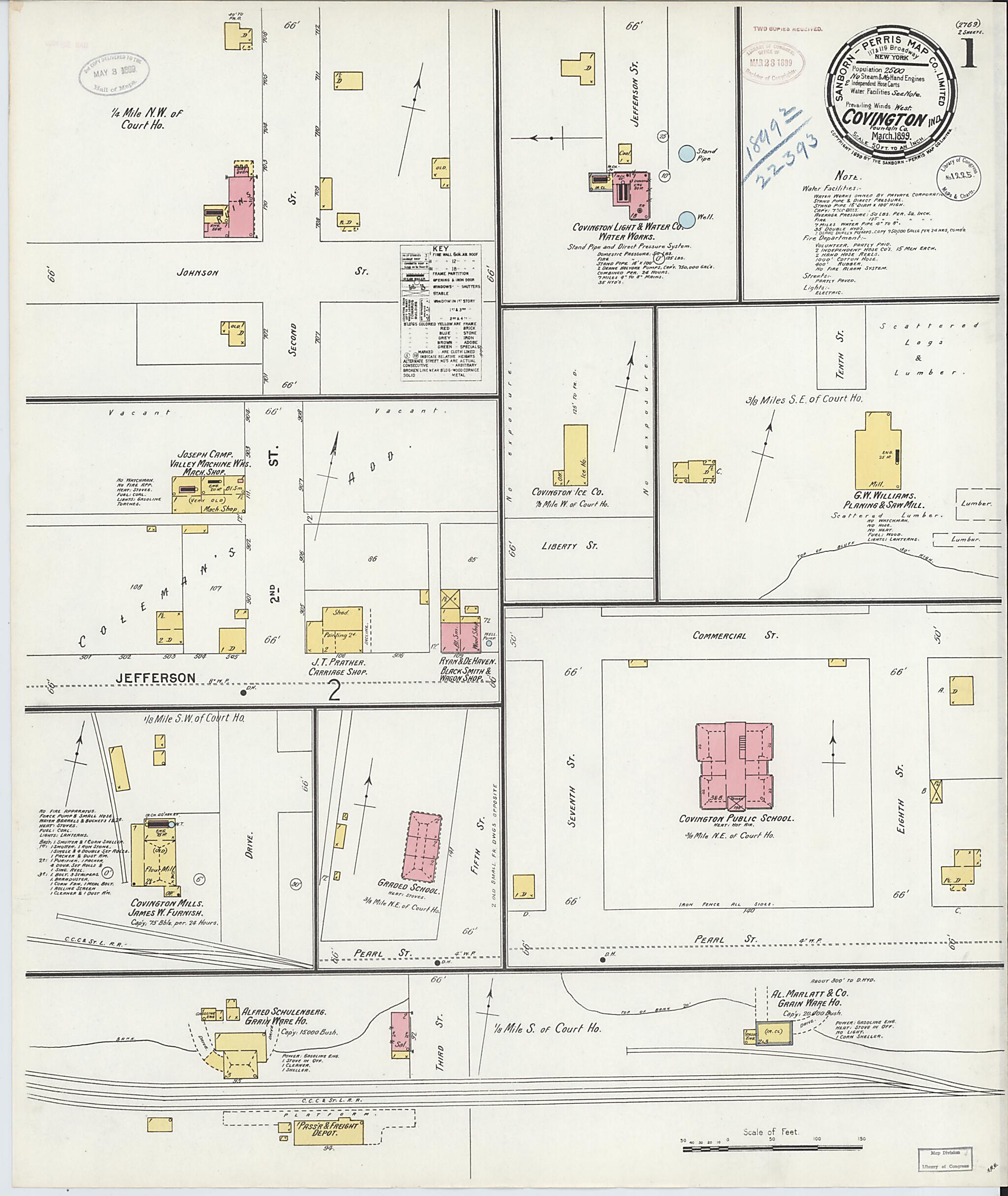 This old map of Covington, Fountain County, Indiana was created by Sanborn Map Company in 1899