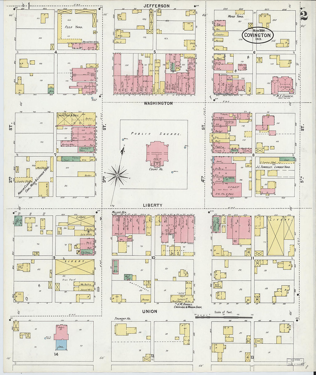 This old map of Covington, Fountain County, Indiana was created by Sanborn Map Company in 1899