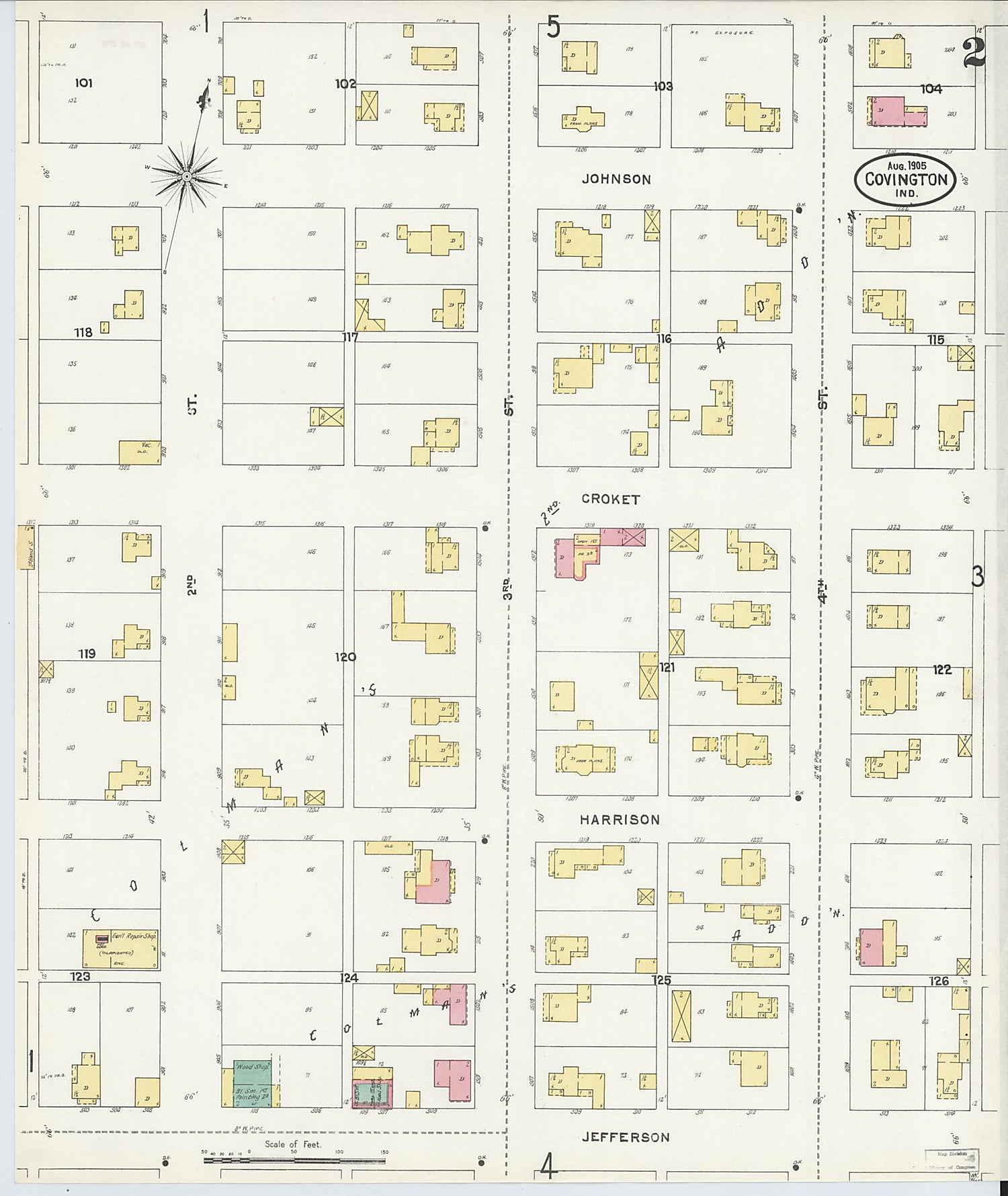 This old map of Covington, Fountain County, Indiana was created by Sanborn Map Company in 1905