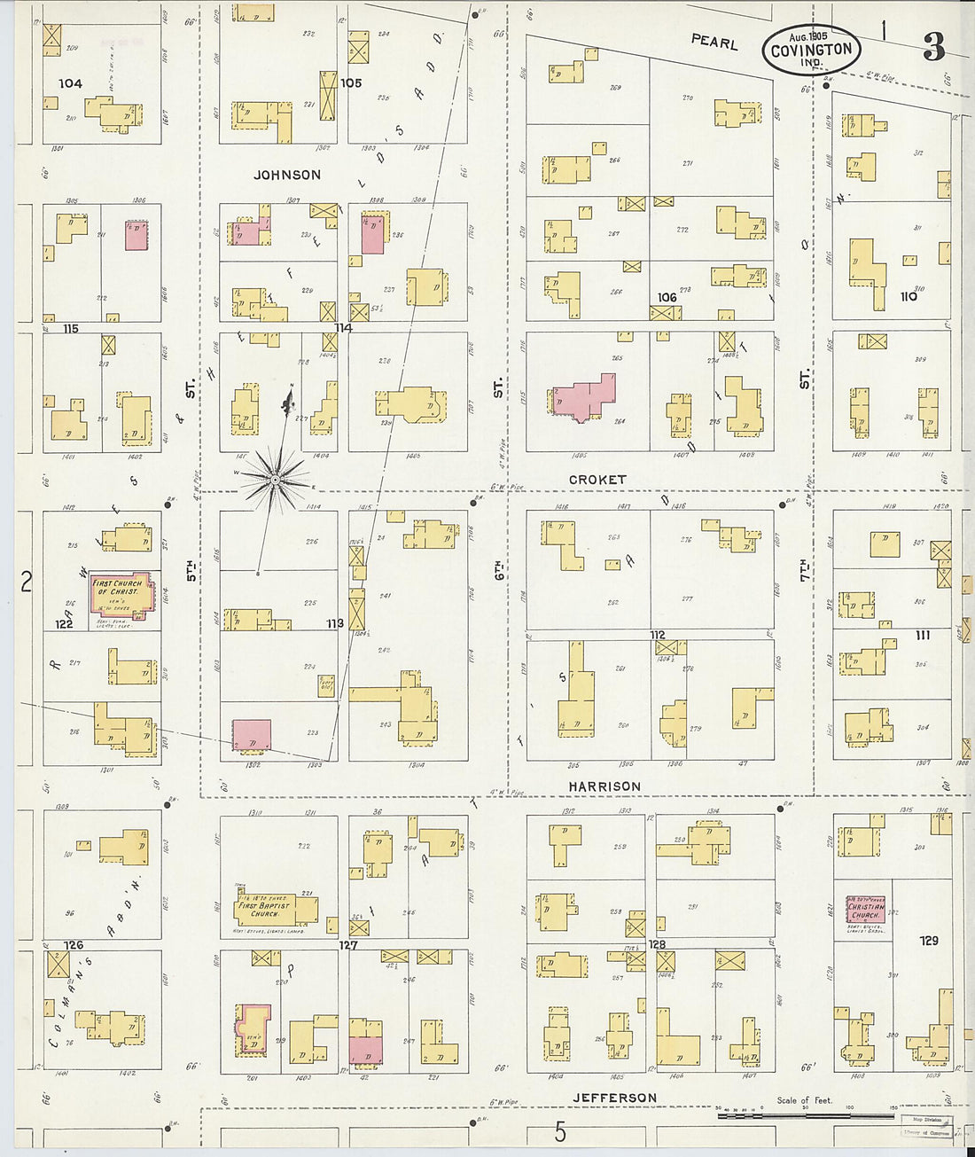 This old map of Covington, Fountain County, Indiana was created by Sanborn Map Company in 1905