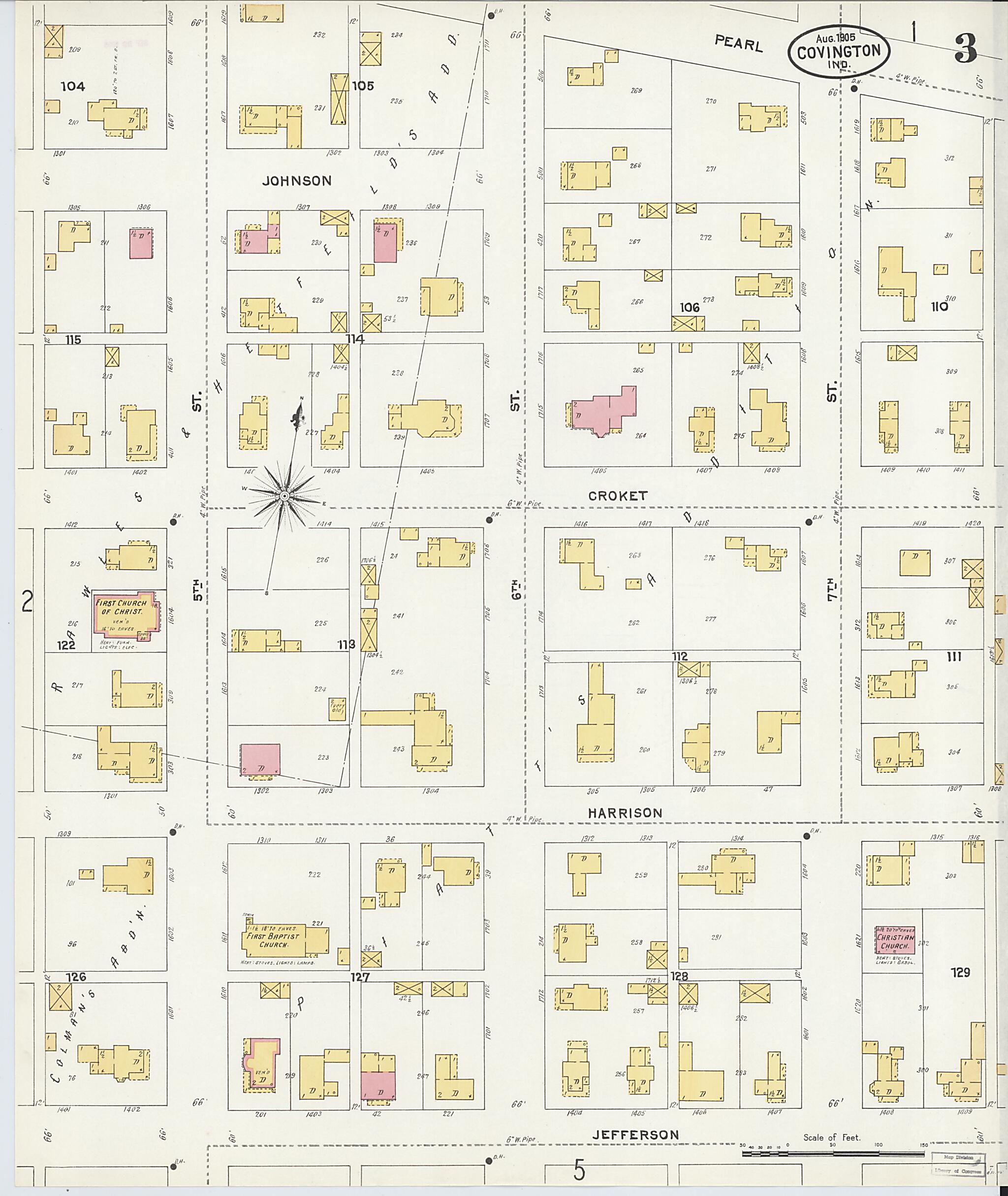 This old map of Covington, Fountain County, Indiana was created by Sanborn Map Company in 1905