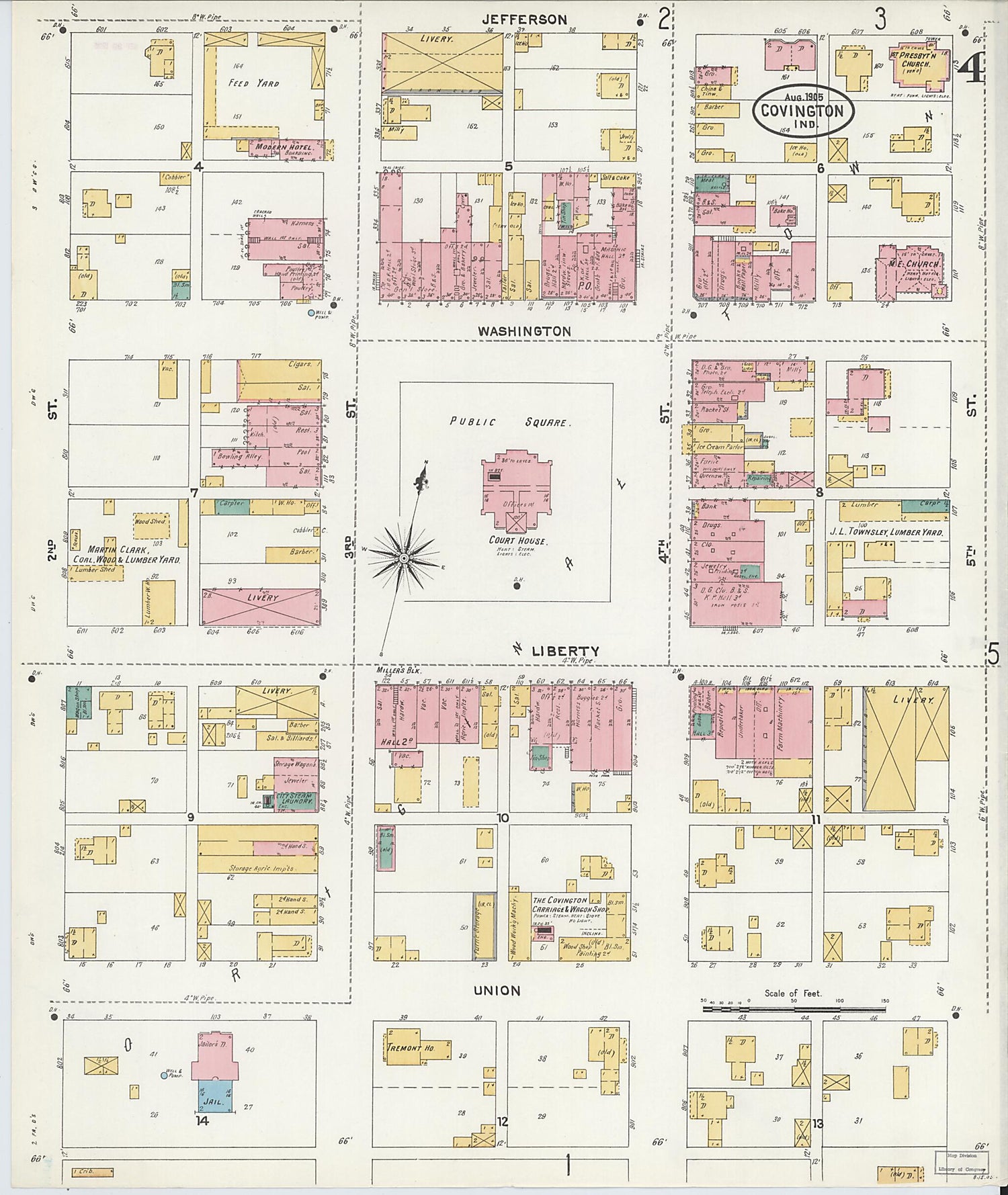 This old map of Covington, Fountain County, Indiana was created by Sanborn Map Company in 1905