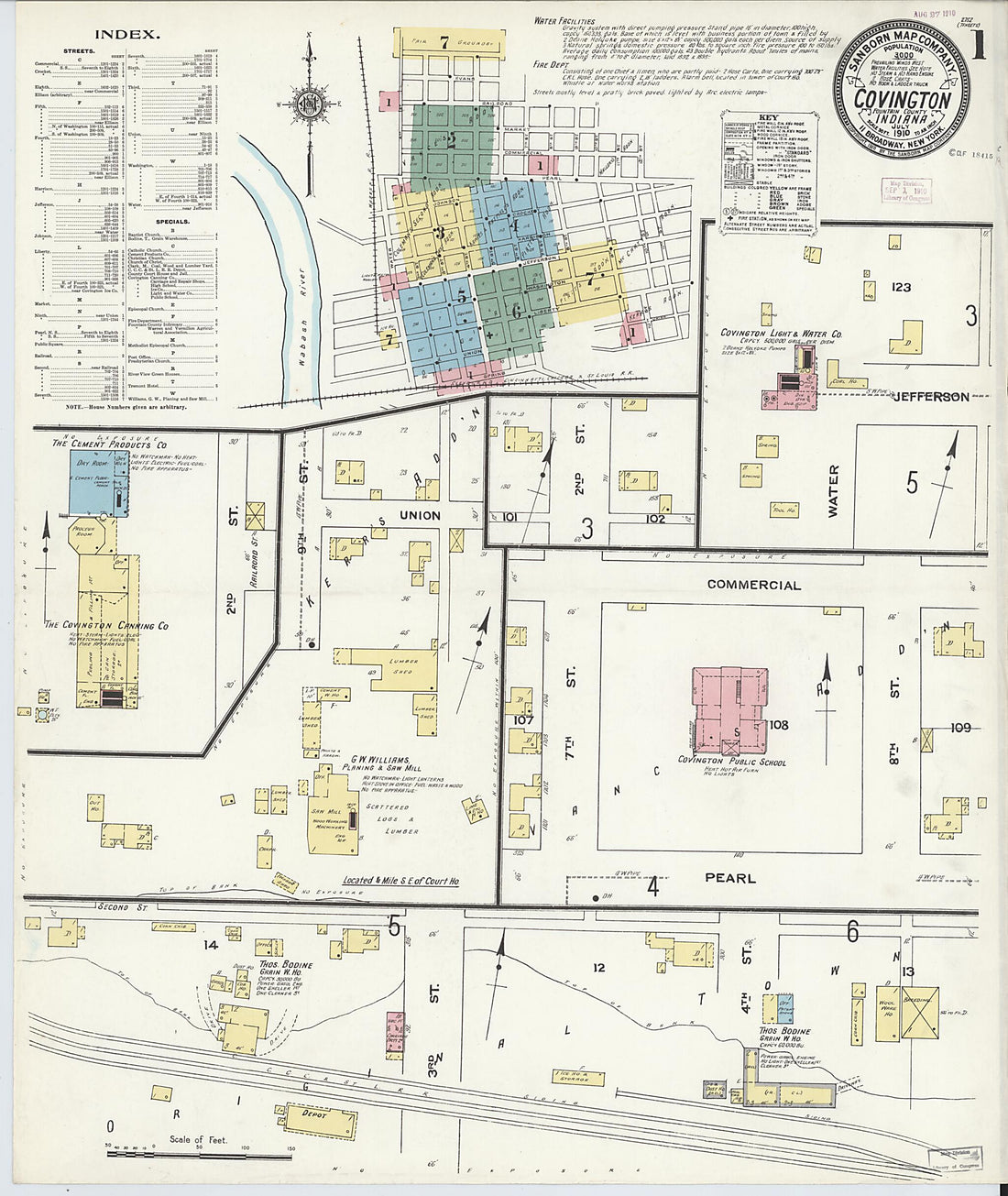 This old map of Covington, Fountain County, Indiana was created by Sanborn Map Company in 1910