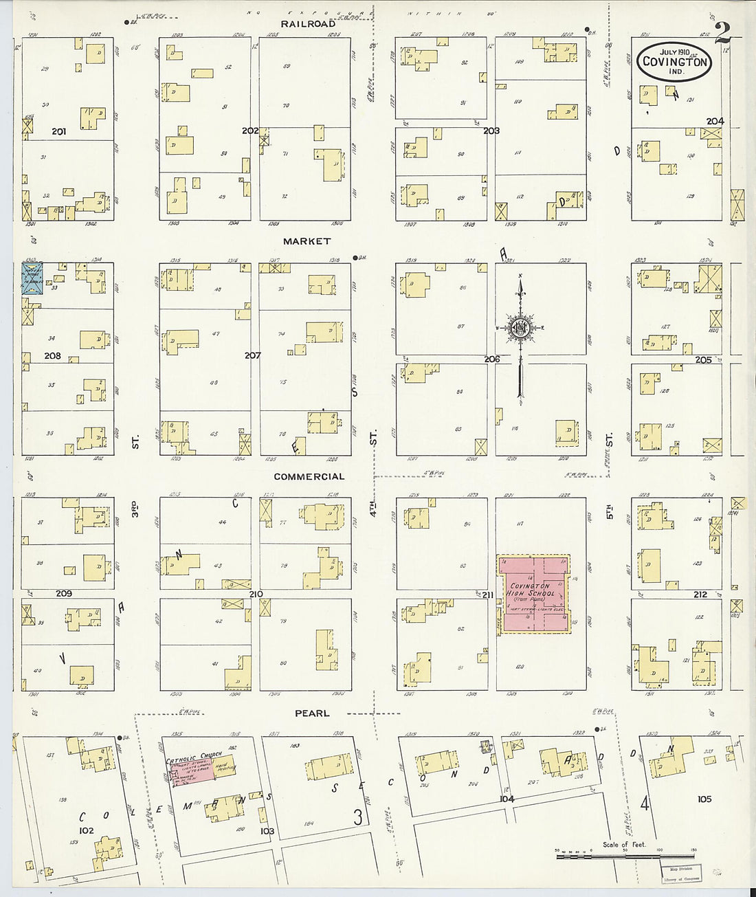 This old map of Covington, Fountain County, Indiana was created by Sanborn Map Company in 1910