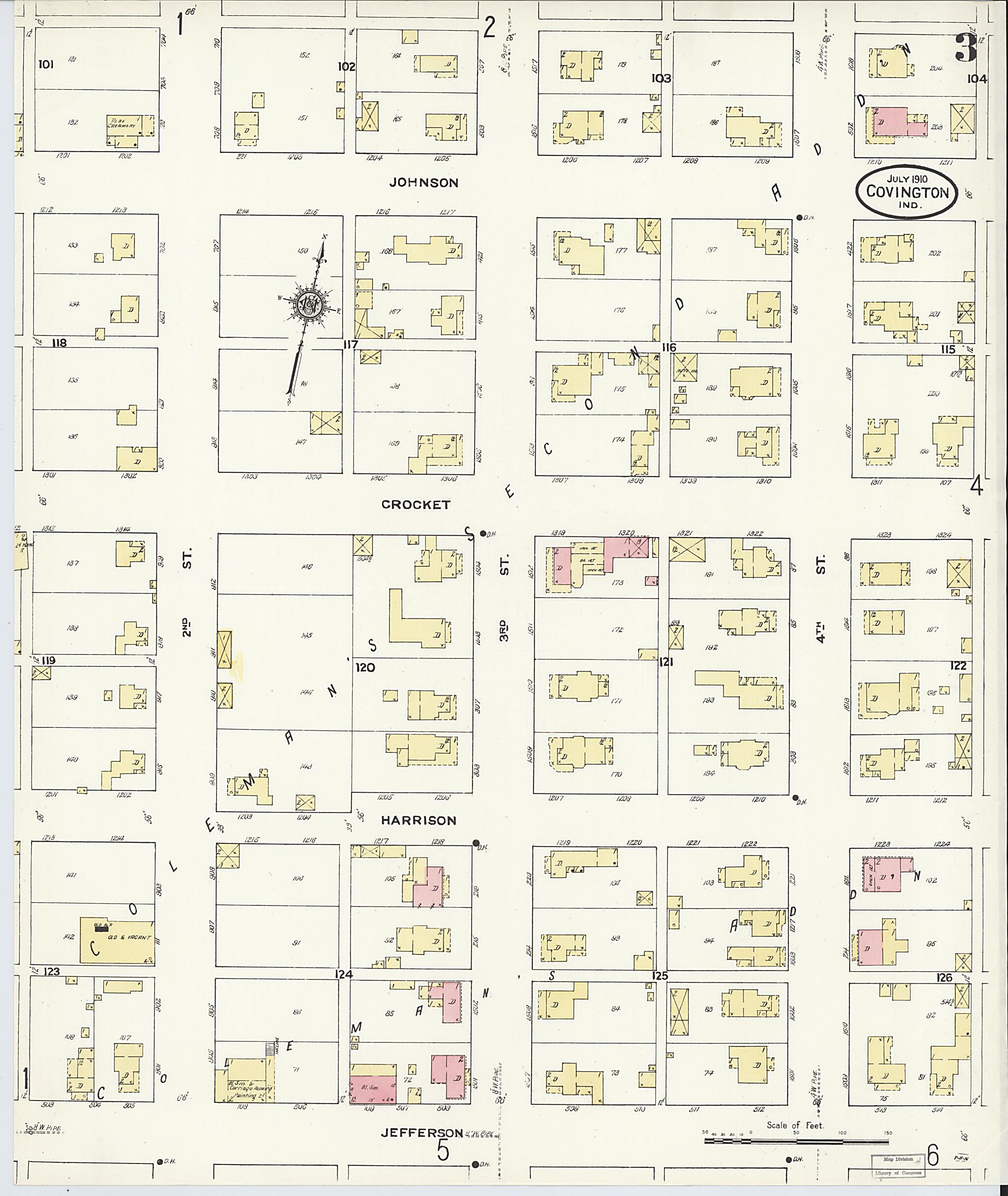 This old map of Covington, Fountain County, Indiana was created by Sanborn Map Company in 1910