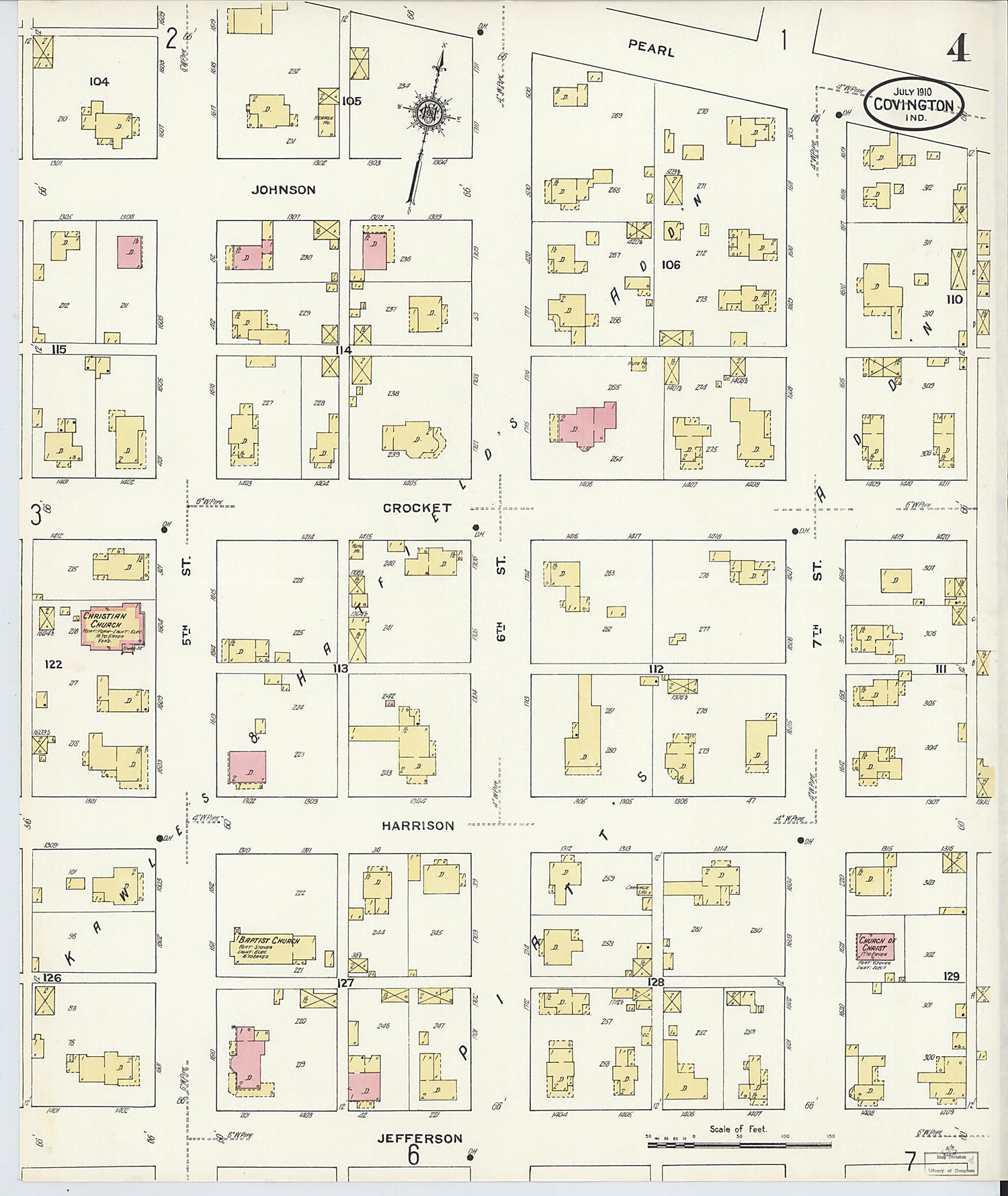 This old map of Covington, Fountain County, Indiana was created by Sanborn Map Company in 1910