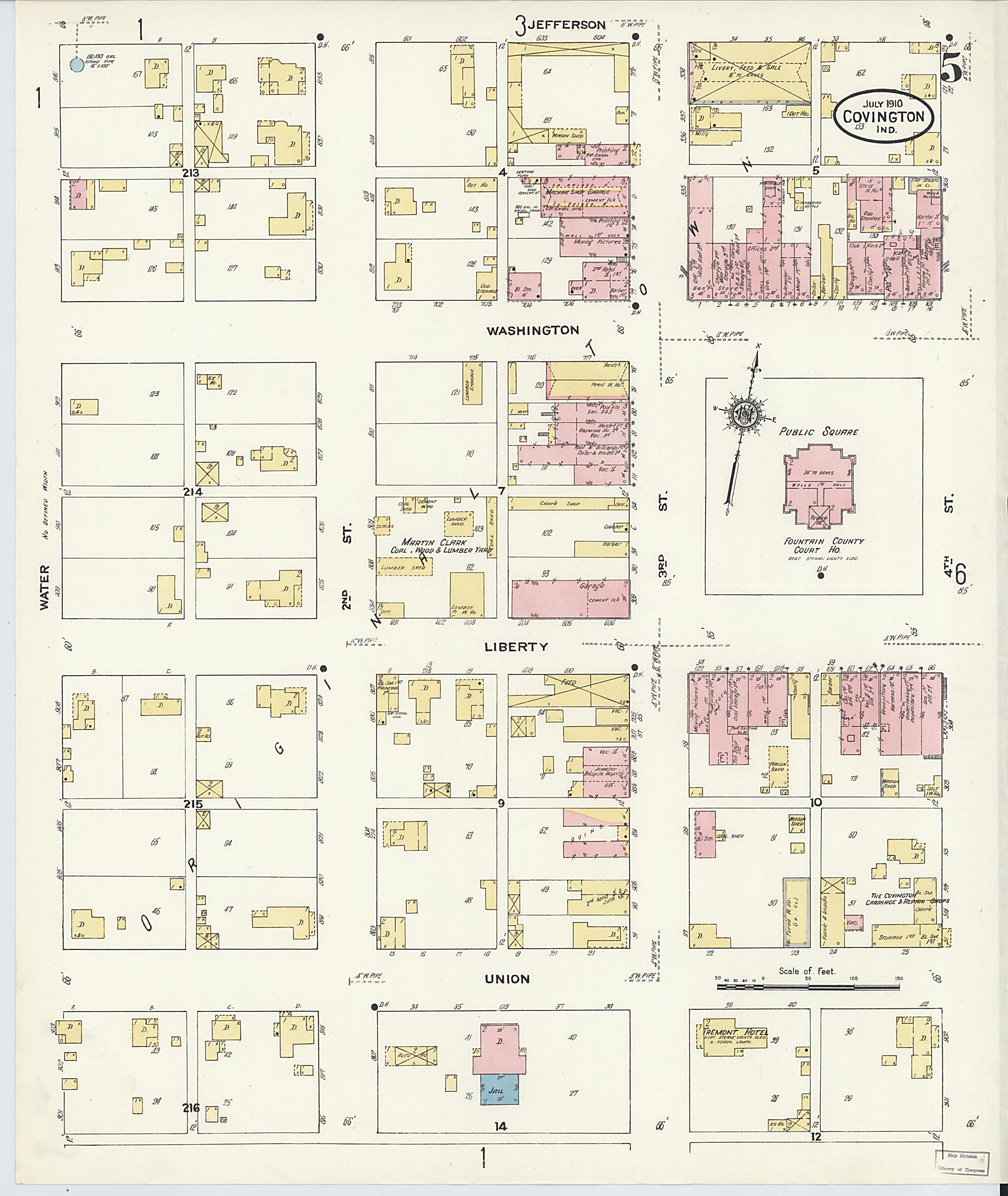 This old map of Covington, Fountain County, Indiana was created by Sanborn Map Company in 1910