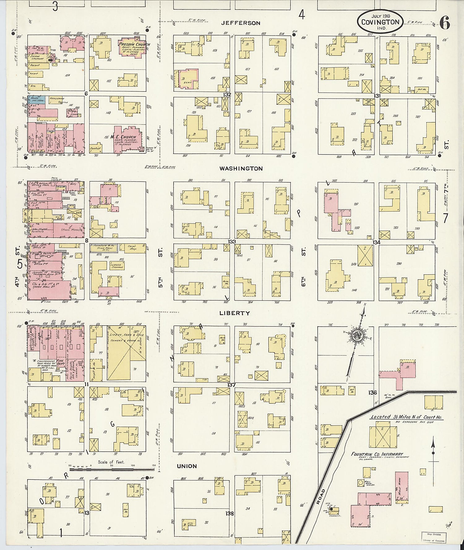 This old map of Covington, Fountain County, Indiana was created by Sanborn Map Company in 1910