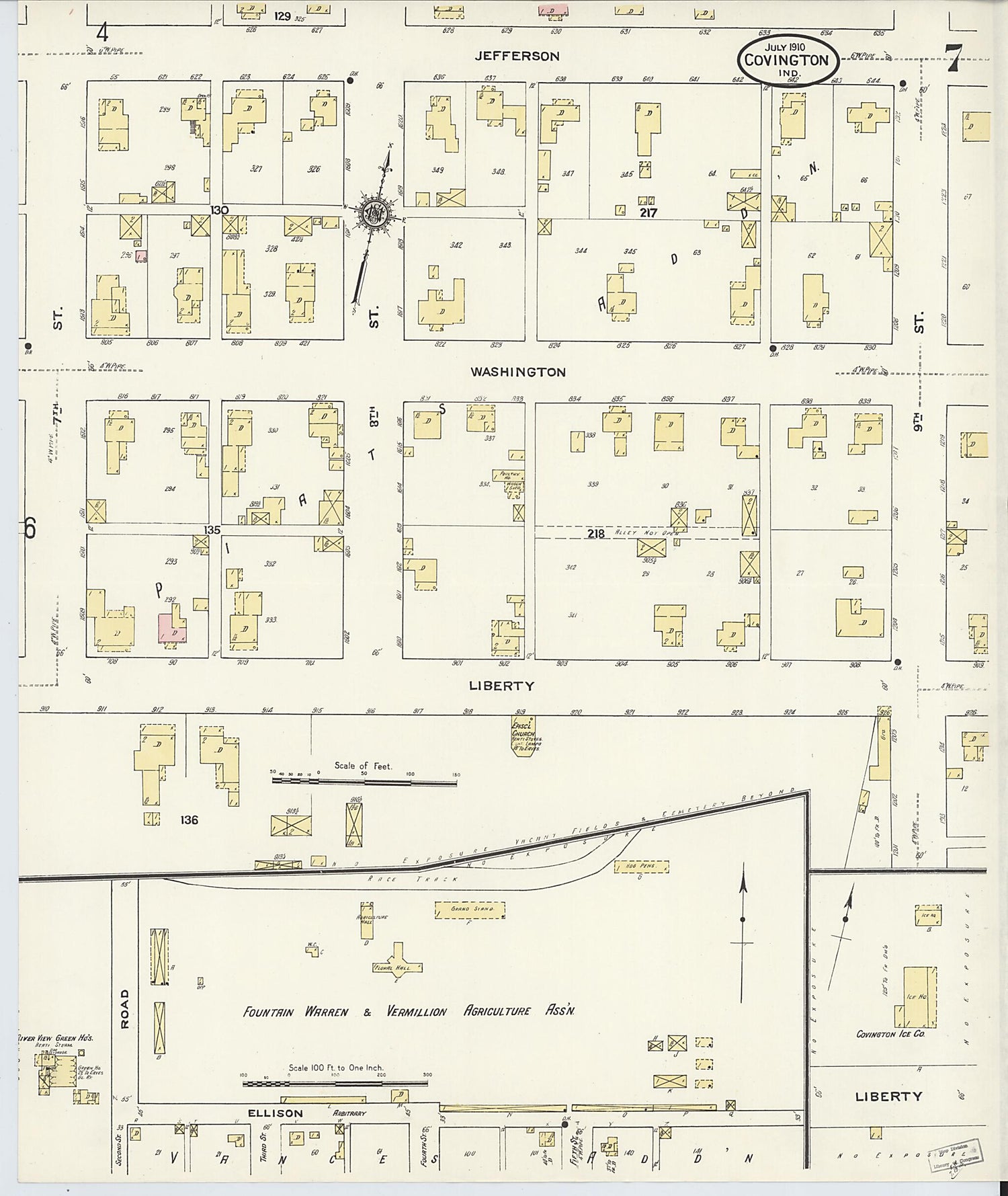 This old map of Covington, Fountain County, Indiana was created by Sanborn Map Company in 1910