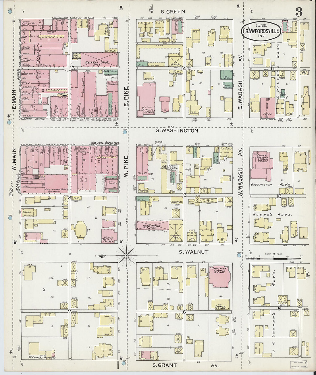 This old map of Crawfordsville, Montgomery County, Indiana was created by Sanborn Map Company in 1887