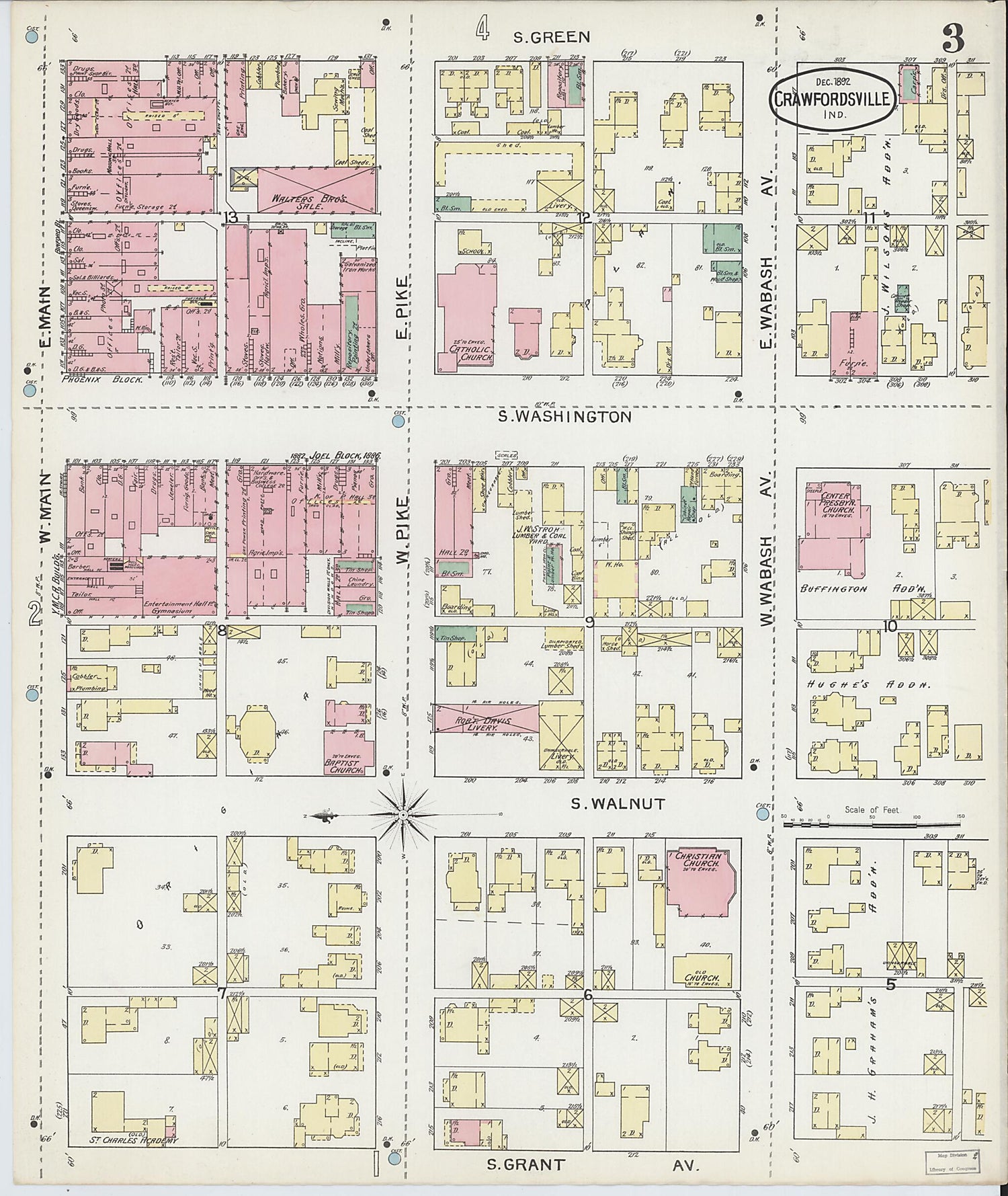 This old map of Crawfordsville, Montgomery County, Indiana was created by Sanborn Map Company in 1887