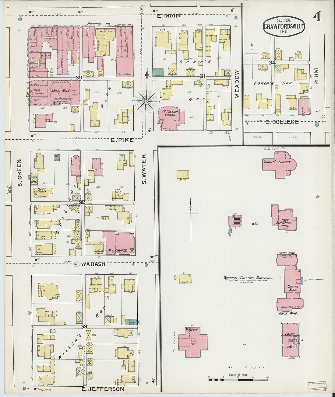 This old map of Crawfordsville, Montgomery County, Indiana was created by Sanborn Map Company in 1887