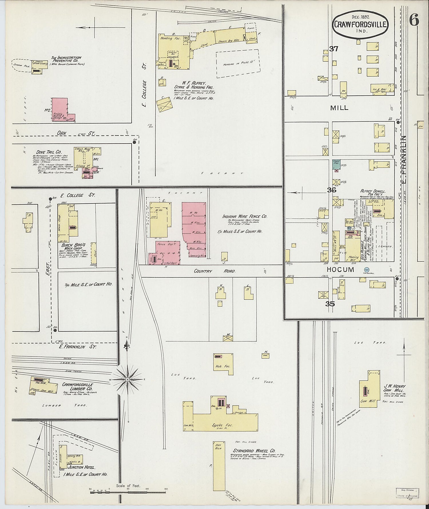 This old map of Crawfordsville, Montgomery County, Indiana was created by Sanborn Map Company in 1887