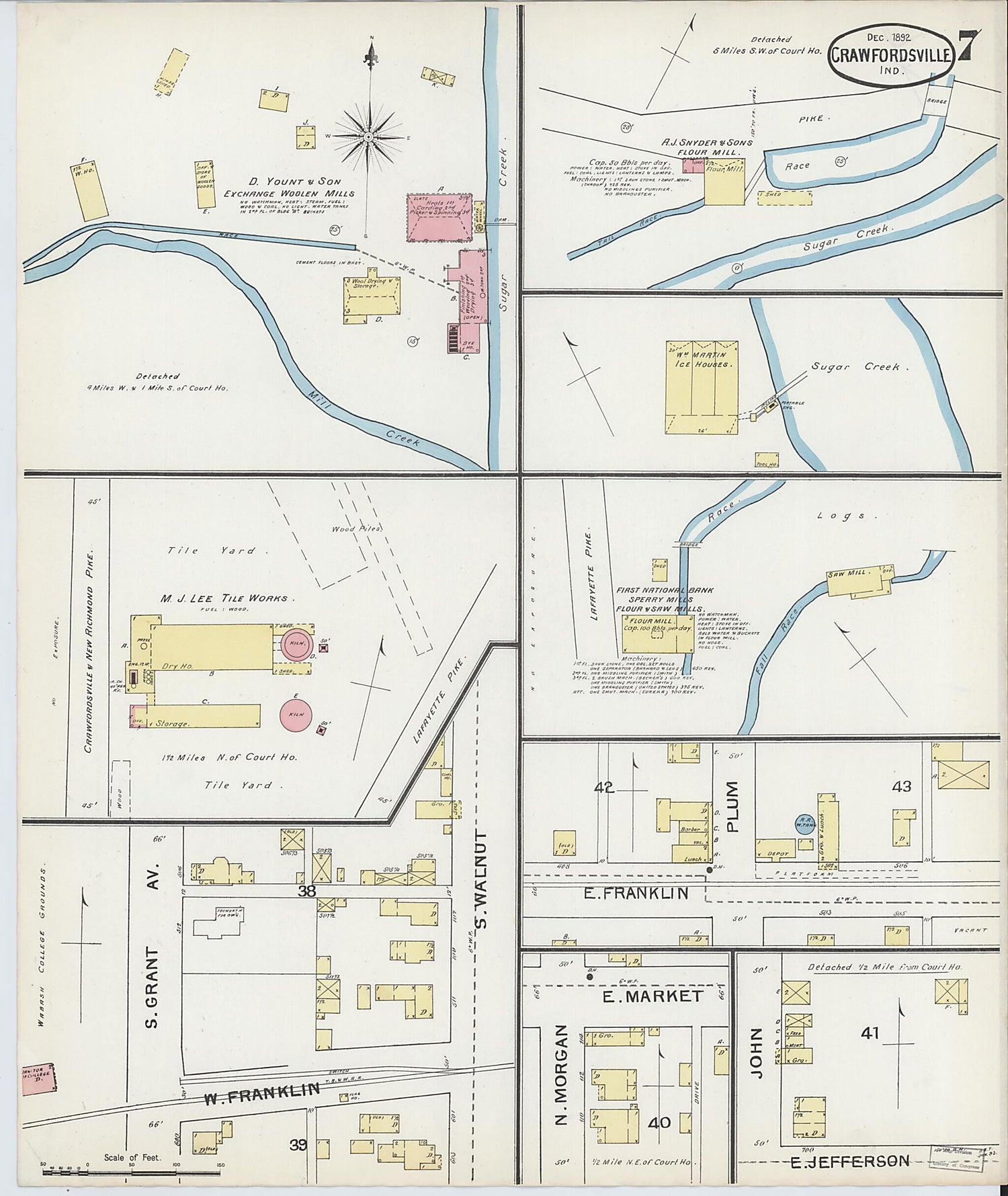 This old map of Crawfordsville, Montgomery County, Indiana was created by Sanborn Map Company in 1887