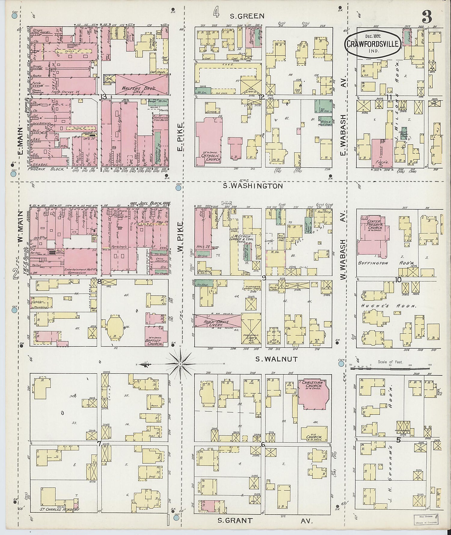 This old map of Crawfordsville, Montgomery County, Indiana was created by Sanborn Map Company in 1892