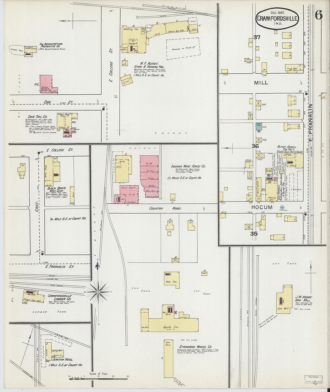 This old map of Crawfordsville, Montgomery County, Indiana was created by Sanborn Map Company in 1892