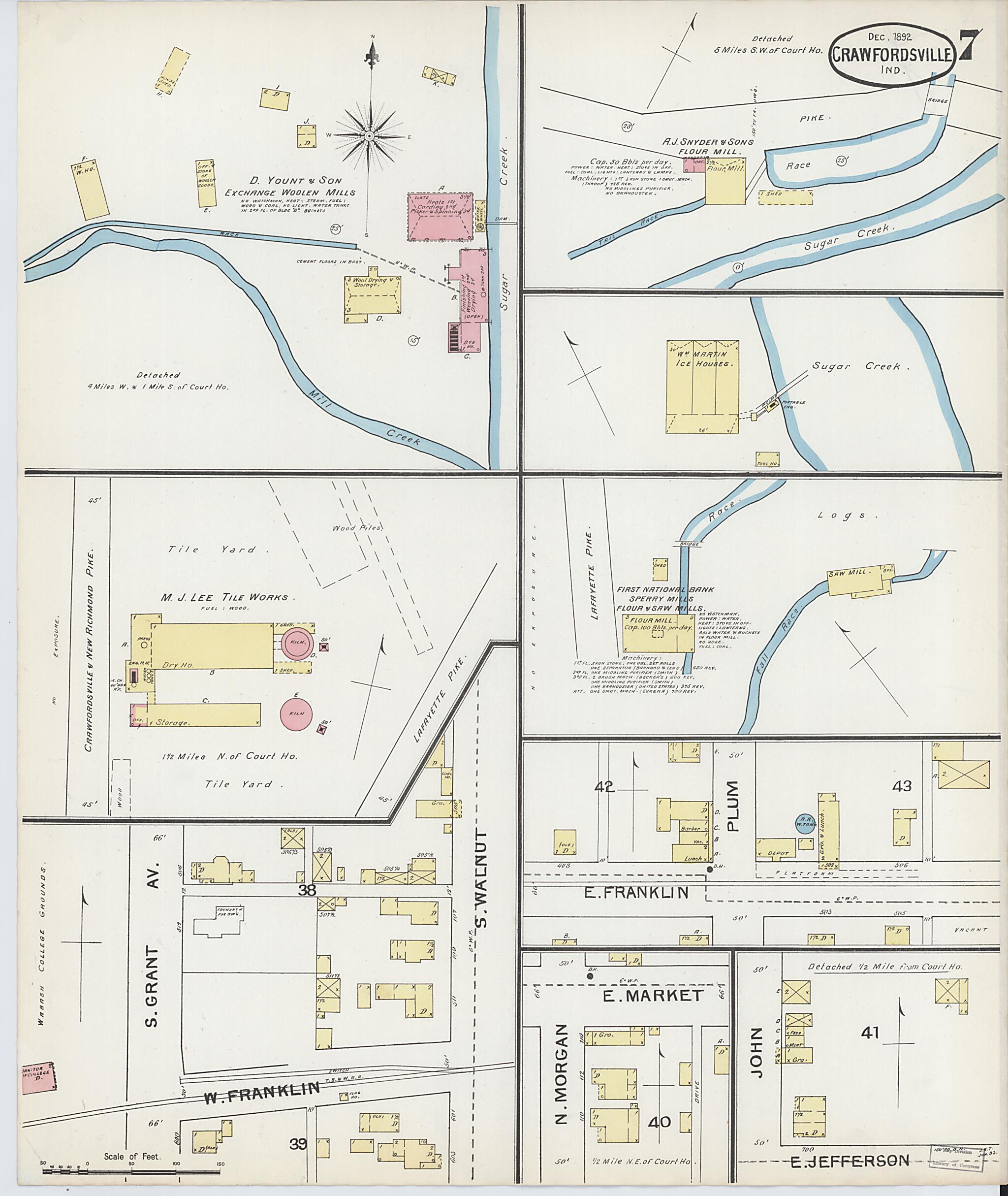 This old map of Crawfordsville, Montgomery County, Indiana was created by Sanborn Map Company in 1892