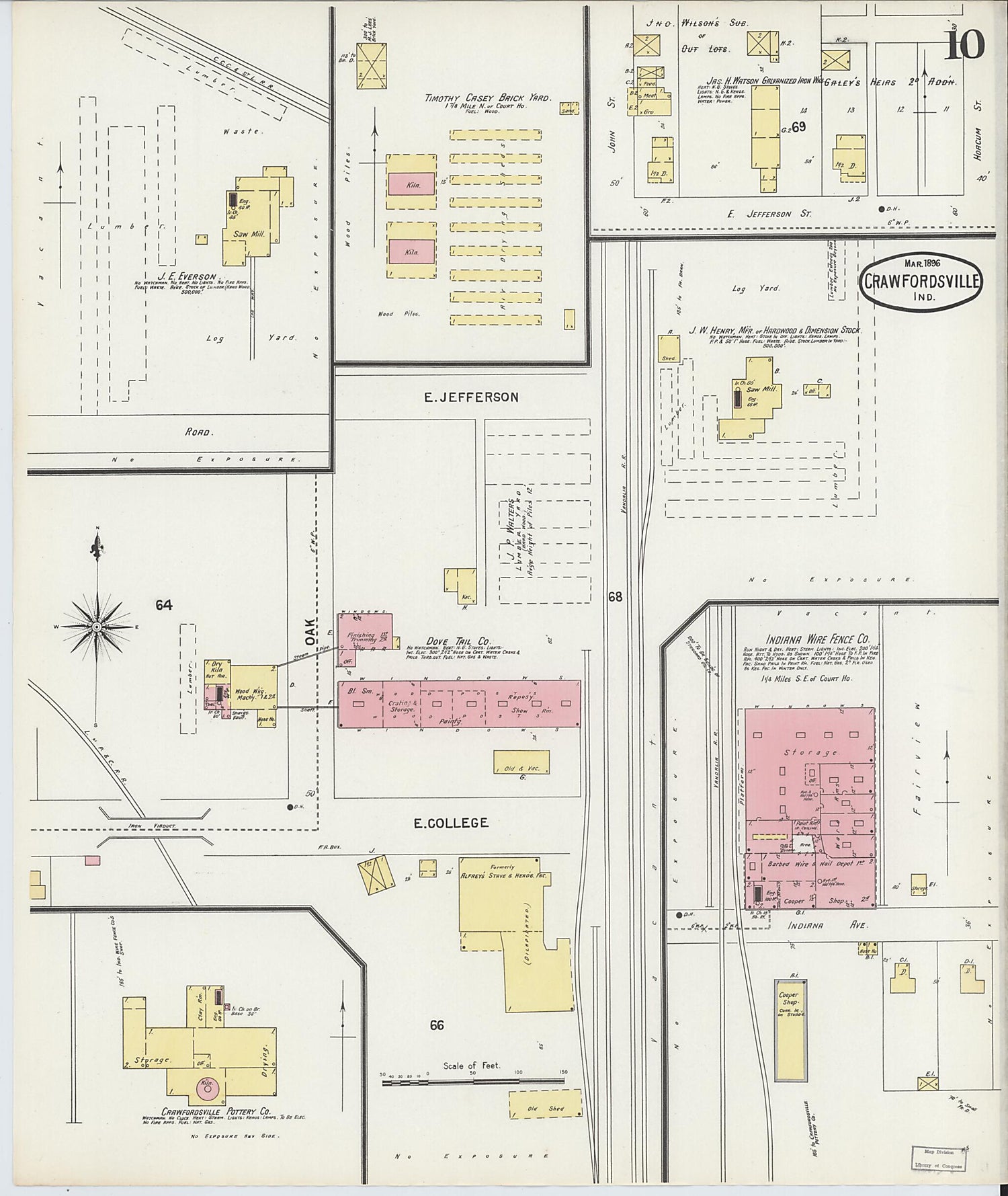 This old map of Crawfordsville, Montgomery County, Indiana was created by Sanborn Map Company in 1896