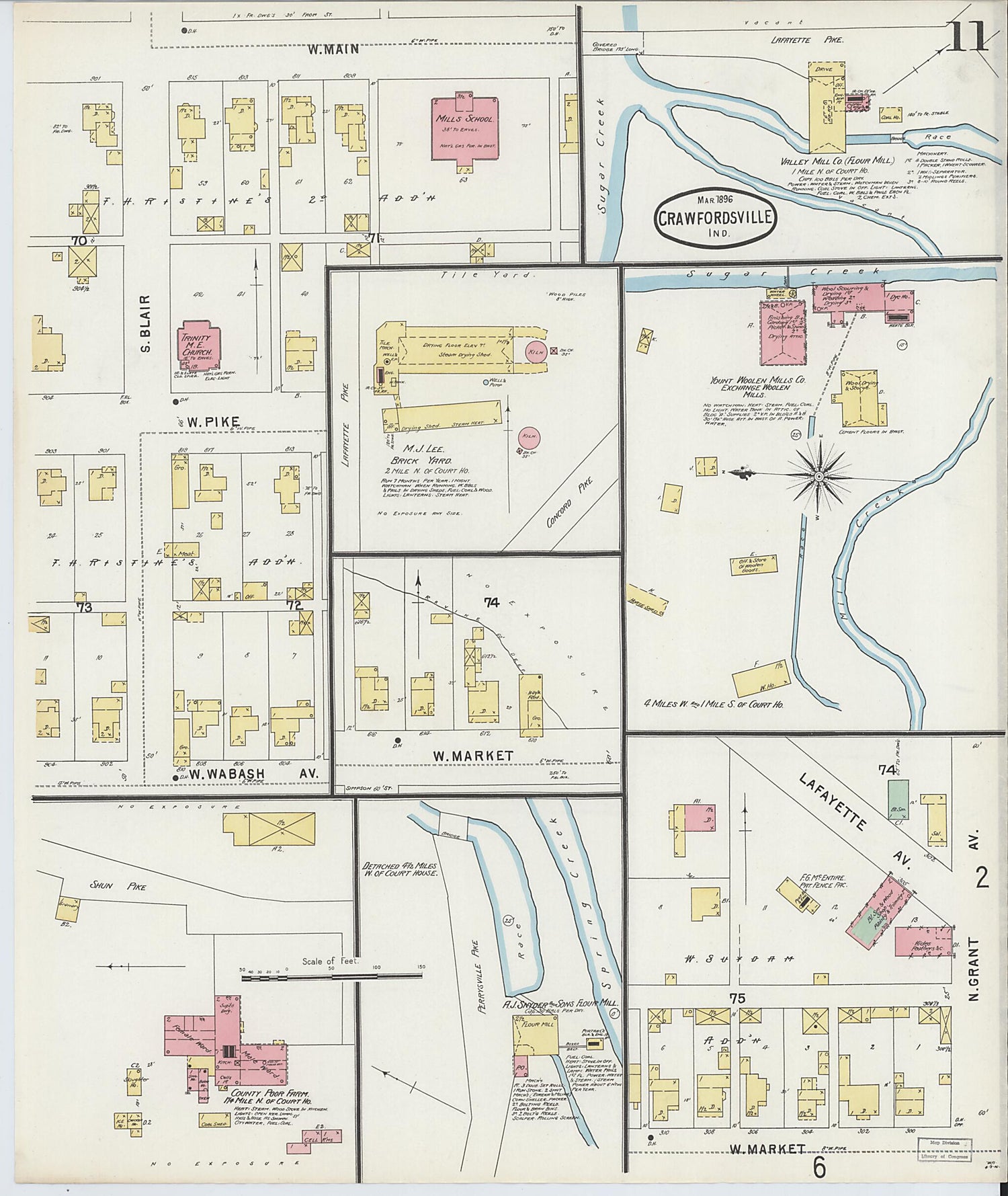 This old map of Crawfordsville, Montgomery County, Indiana was created by Sanborn Map Company in 1896