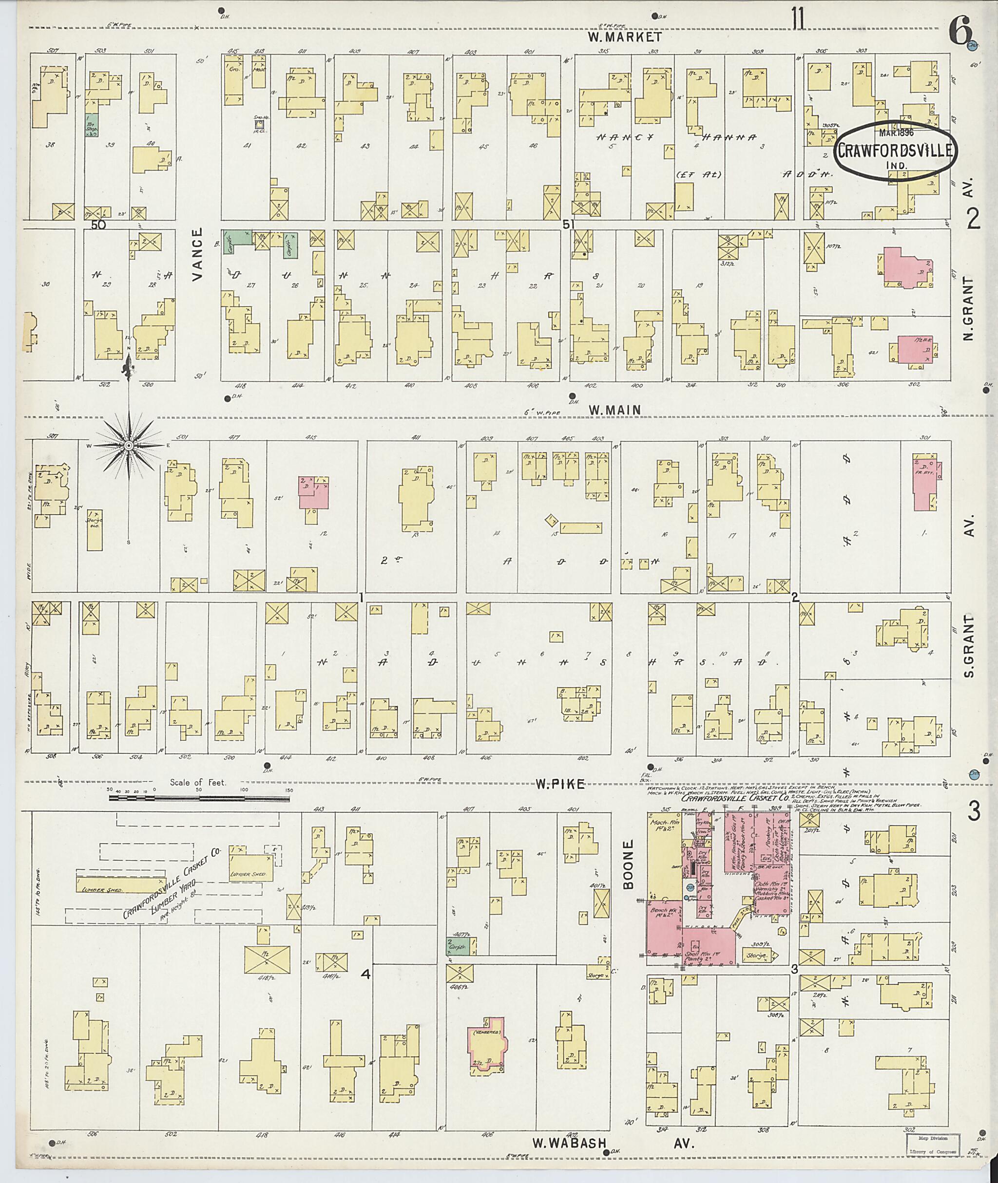 This old map of Crawfordsville, Montgomery County, Indiana was created by Sanborn Map Company in 1896