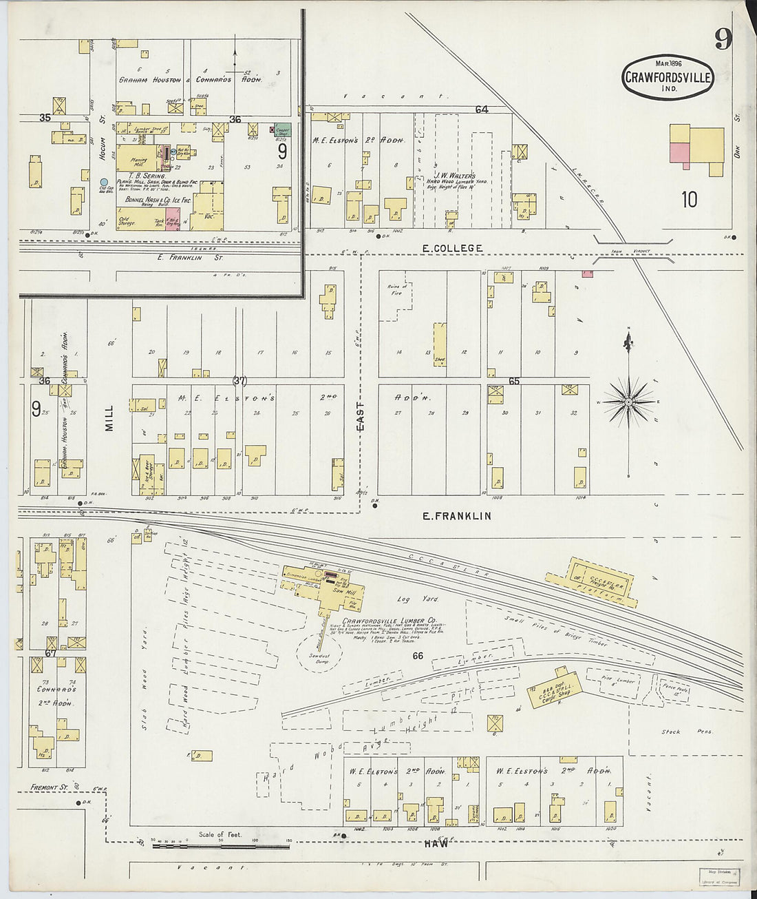 This old map of Crawfordsville, Montgomery County, Indiana was created by Sanborn Map Company in 1896