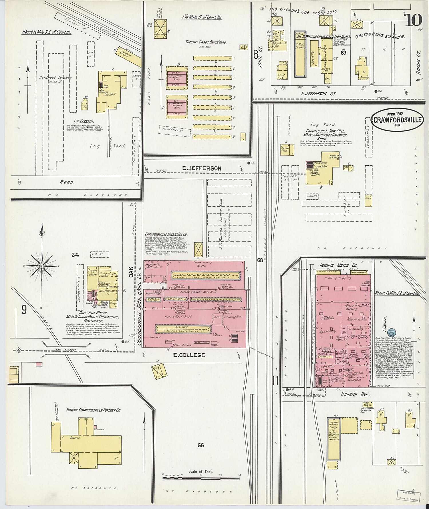 This old map of Crawfordsville, Montgomery County, Indiana was created by Sanborn Map Company in 1902