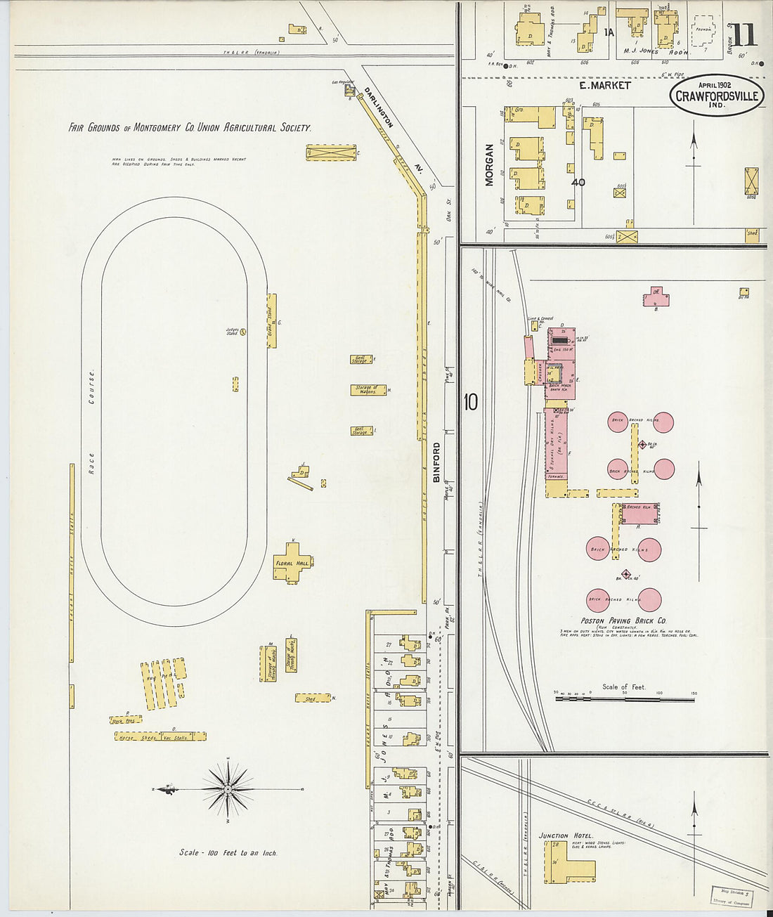 This old map of Crawfordsville, Montgomery County, Indiana was created by Sanborn Map Company in 1902