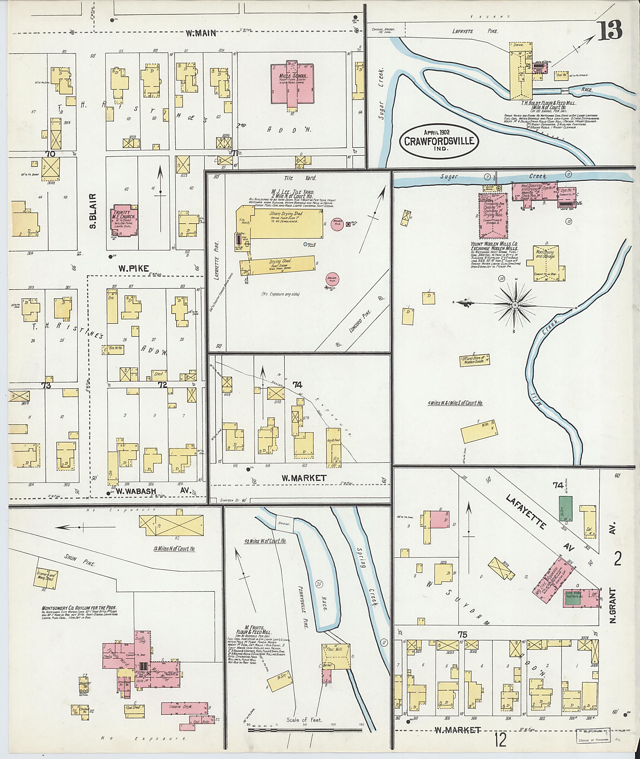 This old map of Crawfordsville, Montgomery County, Indiana was created by Sanborn Map Company in 1902