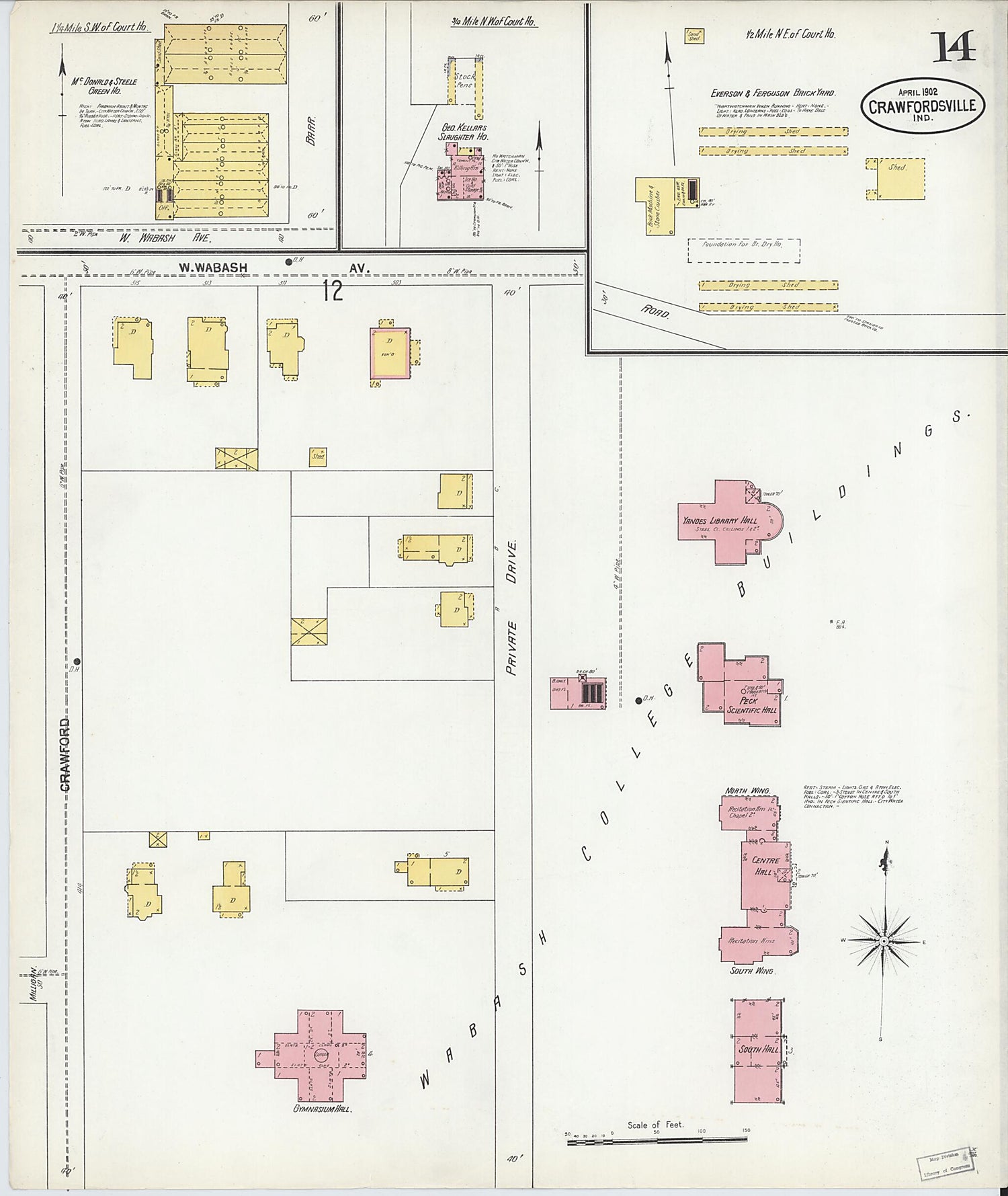 This old map of Crawfordsville, Montgomery County, Indiana was created by Sanborn Map Company in 1902