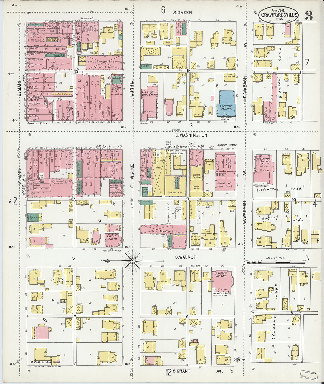 This old map of Crawfordsville, Montgomery County, Indiana was created by Sanborn Map Company in 1902