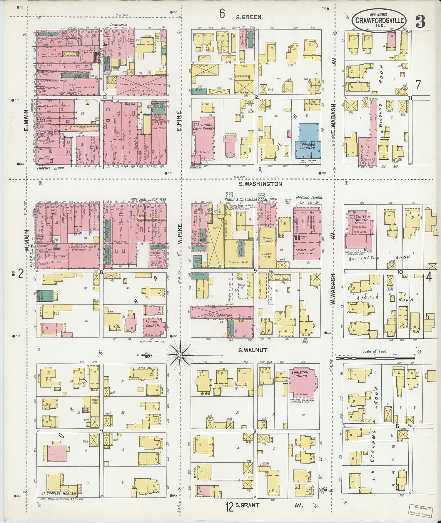 This old map of Crawfordsville, Montgomery County, Indiana was created by Sanborn Map Company in 1902