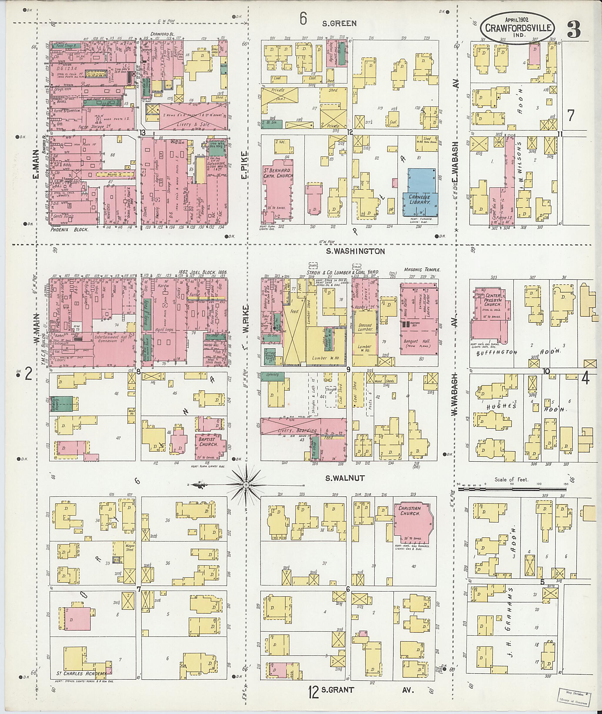 This old map of Crawfordsville, Montgomery County, Indiana was created by Sanborn Map Company in 1902