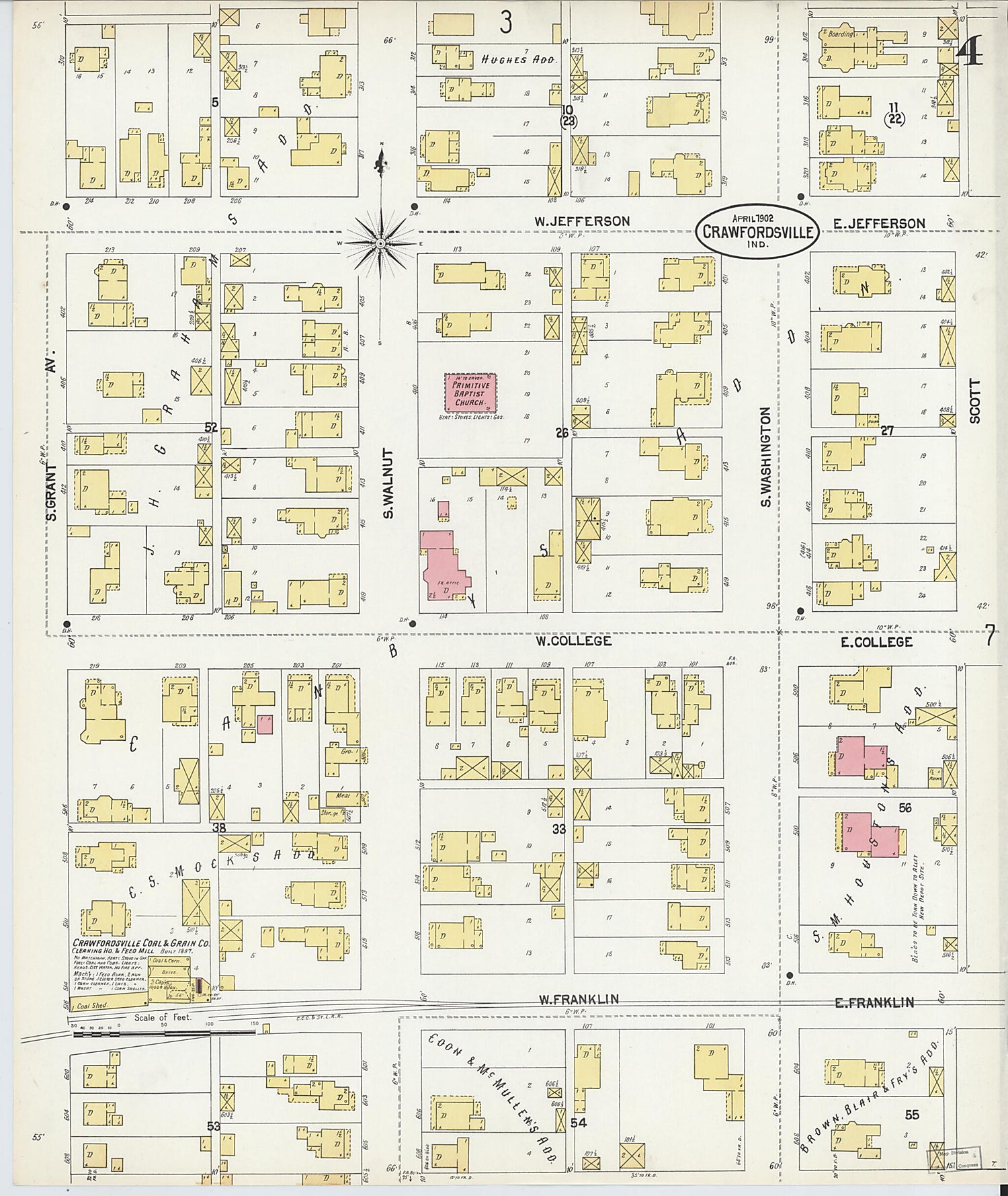 This old map of Crawfordsville, Montgomery County, Indiana was created by Sanborn Map Company in 1902